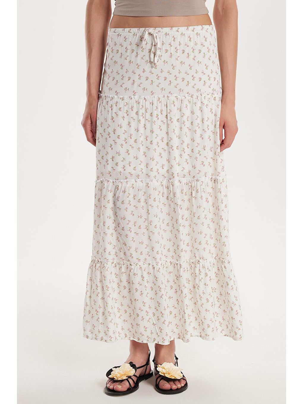 Karışık Kadın Standart Fit Bağlamalı Baskılı Viskon Etek