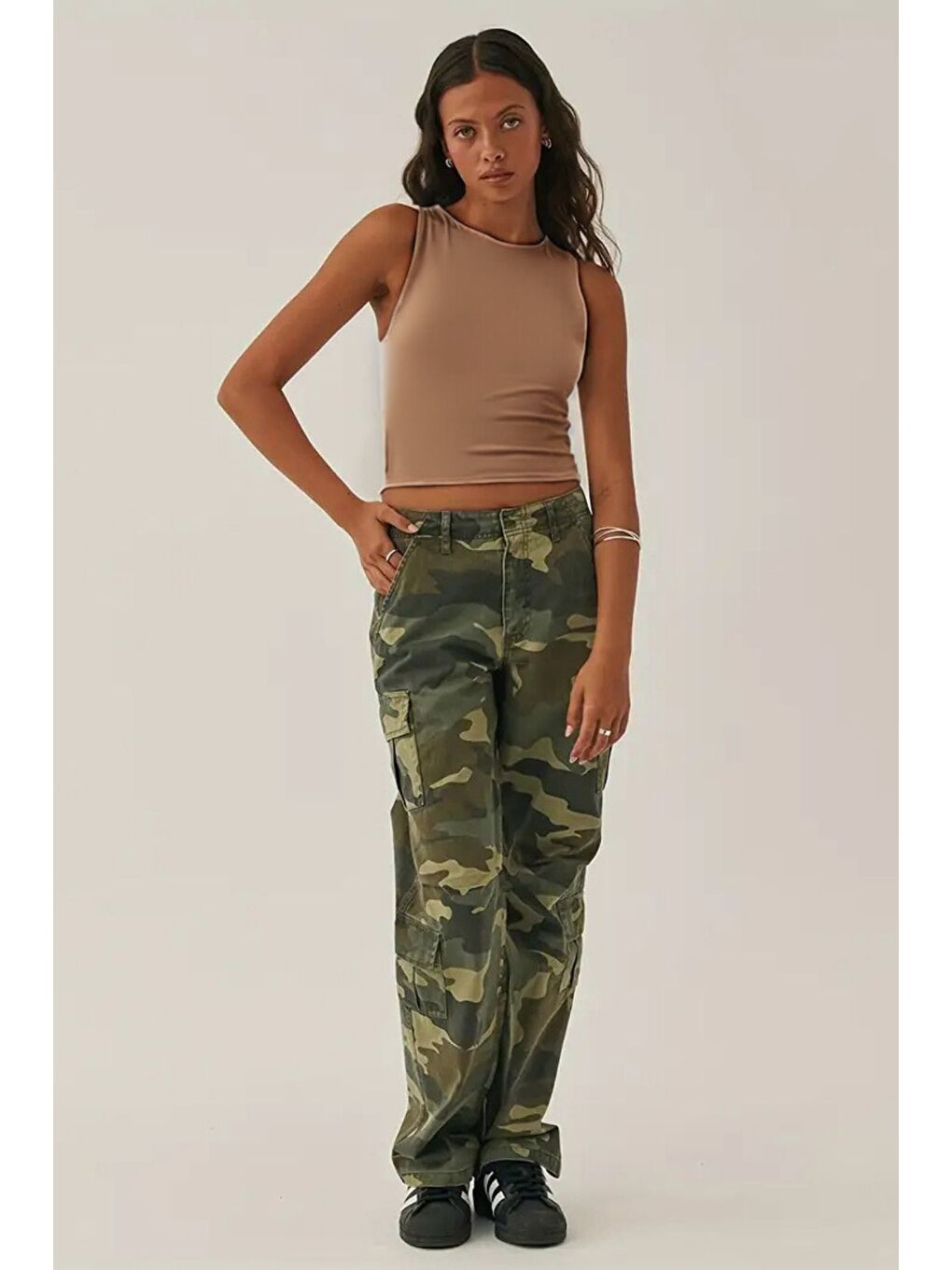 Bej Kadın Atlet – Düz Basic Crop Kolsuz T-shirt-1