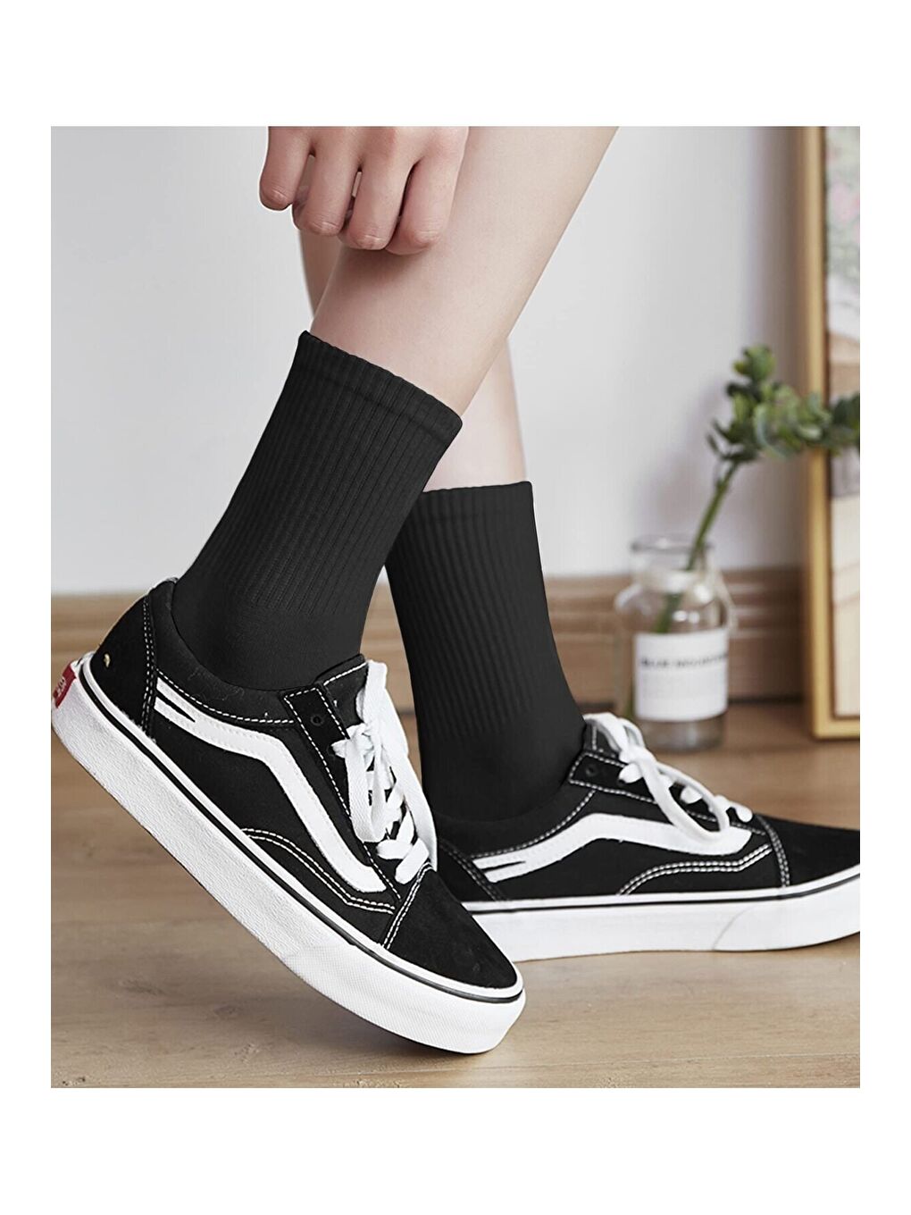 Siyah 6 Çift Pamuklu Tenis Çorap Soket Boy - Unisex-1