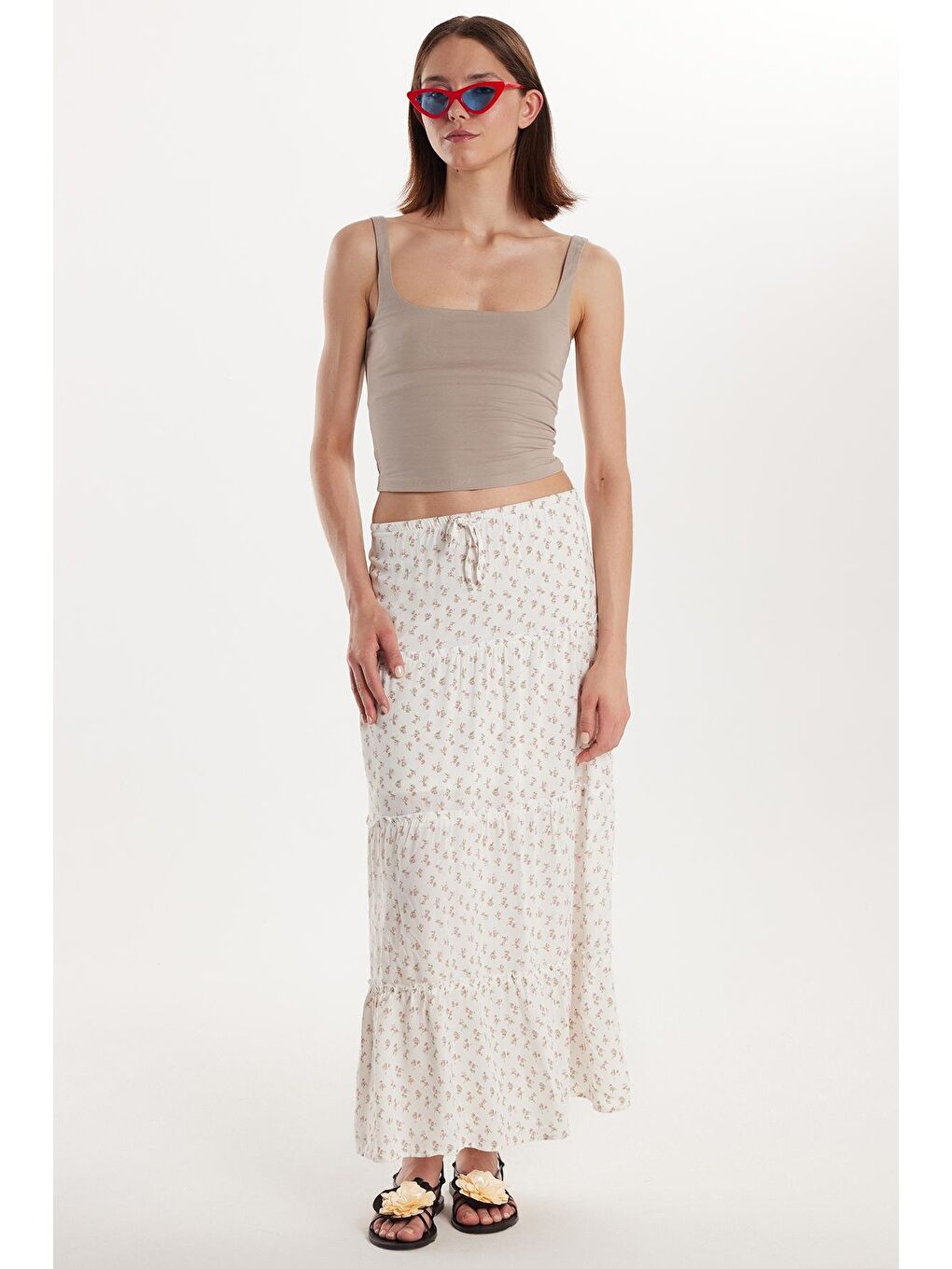 Karışık Kadın Standart Fit Bağlamalı Baskılı Viskon Etek-1