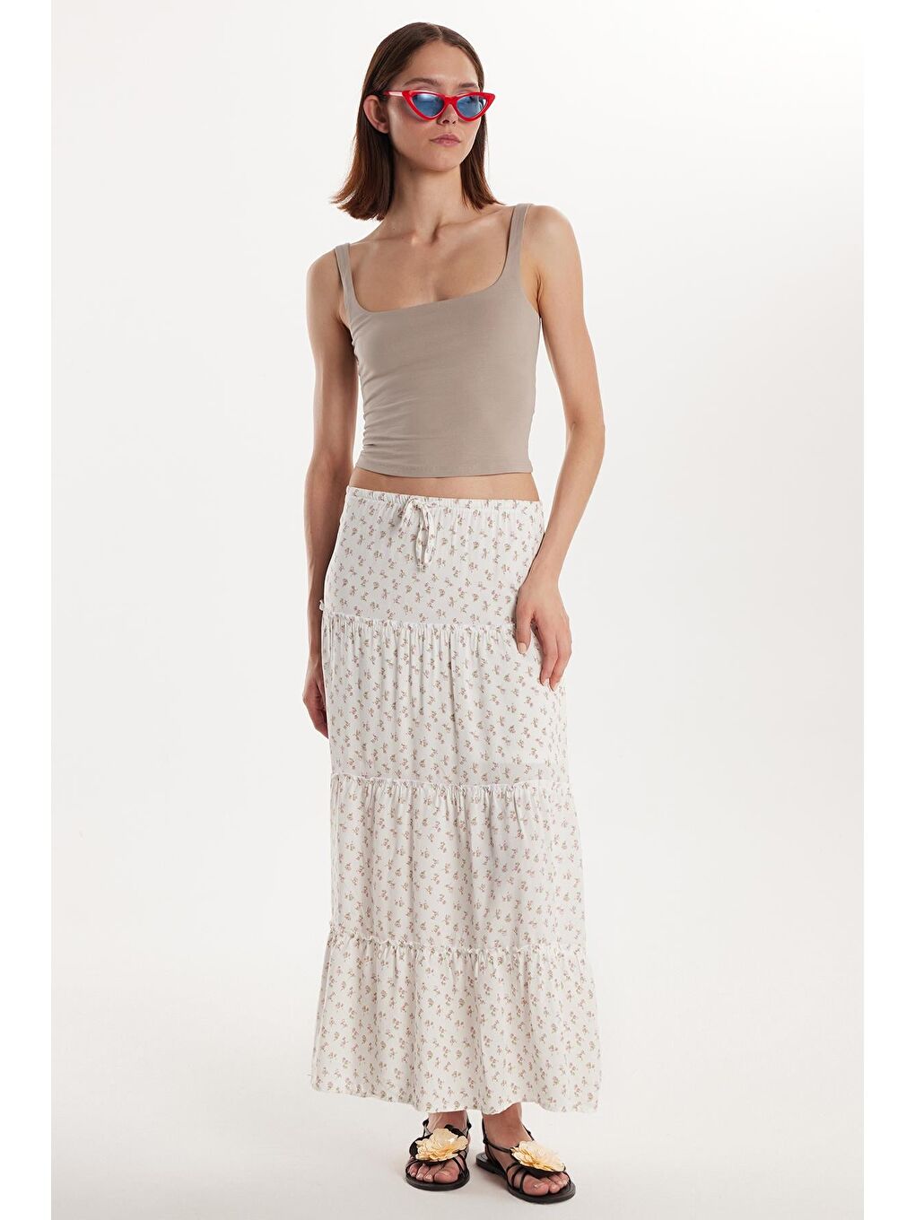 Karışık Kadın Standart Fit Bağlamalı Baskılı Viskon Etek-3