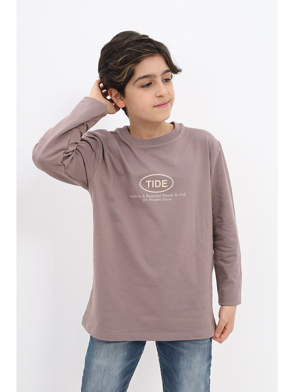 Kahverengi Erkek Çocuk Baskılı Sweatshirt