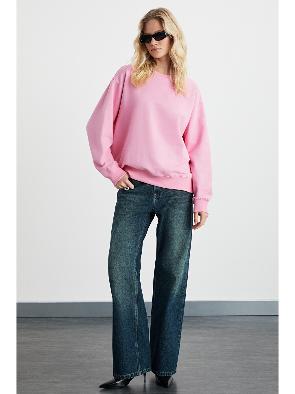 Karıus Kadın Organik Pamuklu İçi Polarlı Oversize Yuvarlak Yakalı Pembe Sweatshirt-3