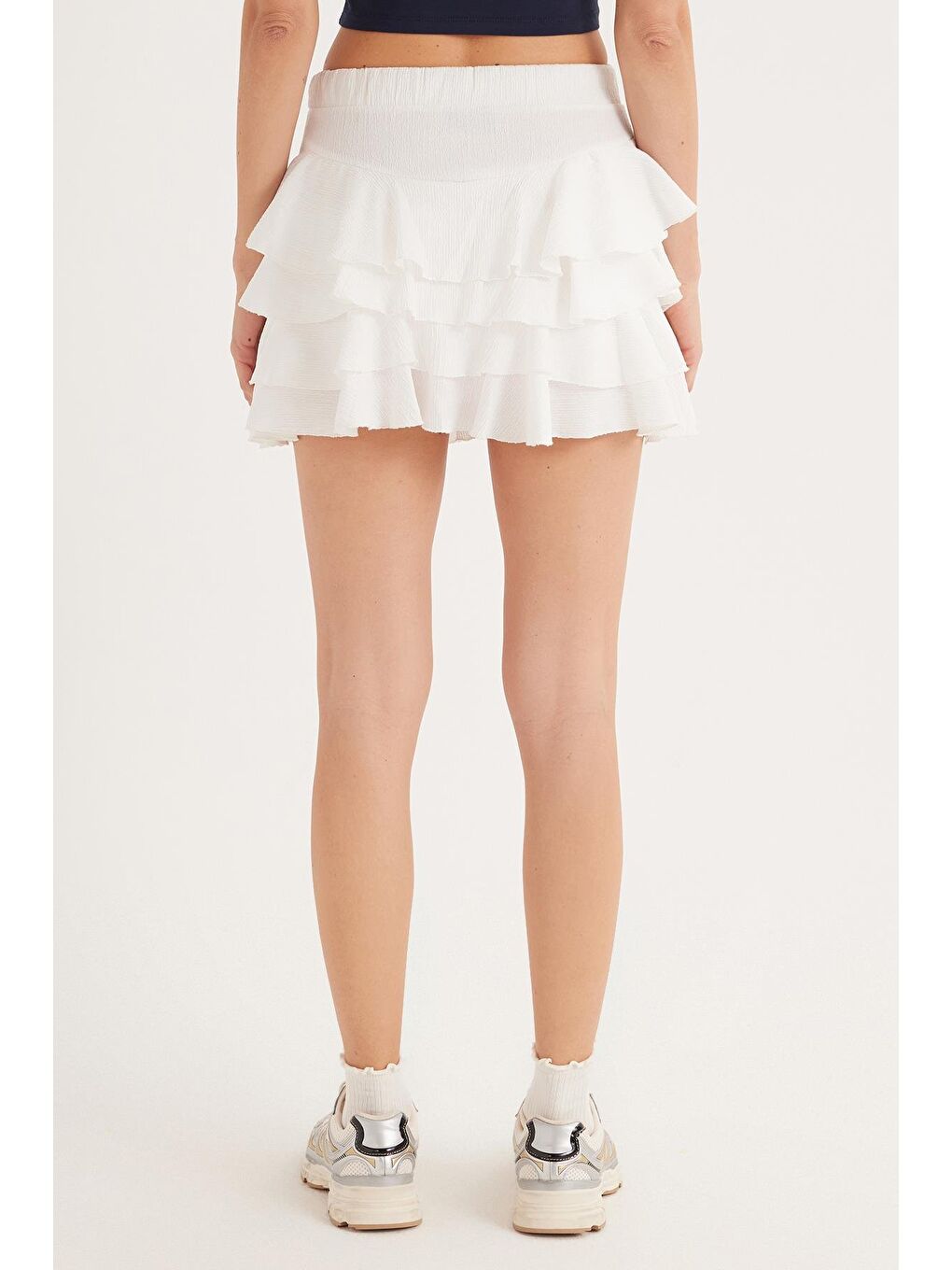 Kadın Relax Fit Rahat Kesim Beli Lastikli Piliseli Ekru Etek-6