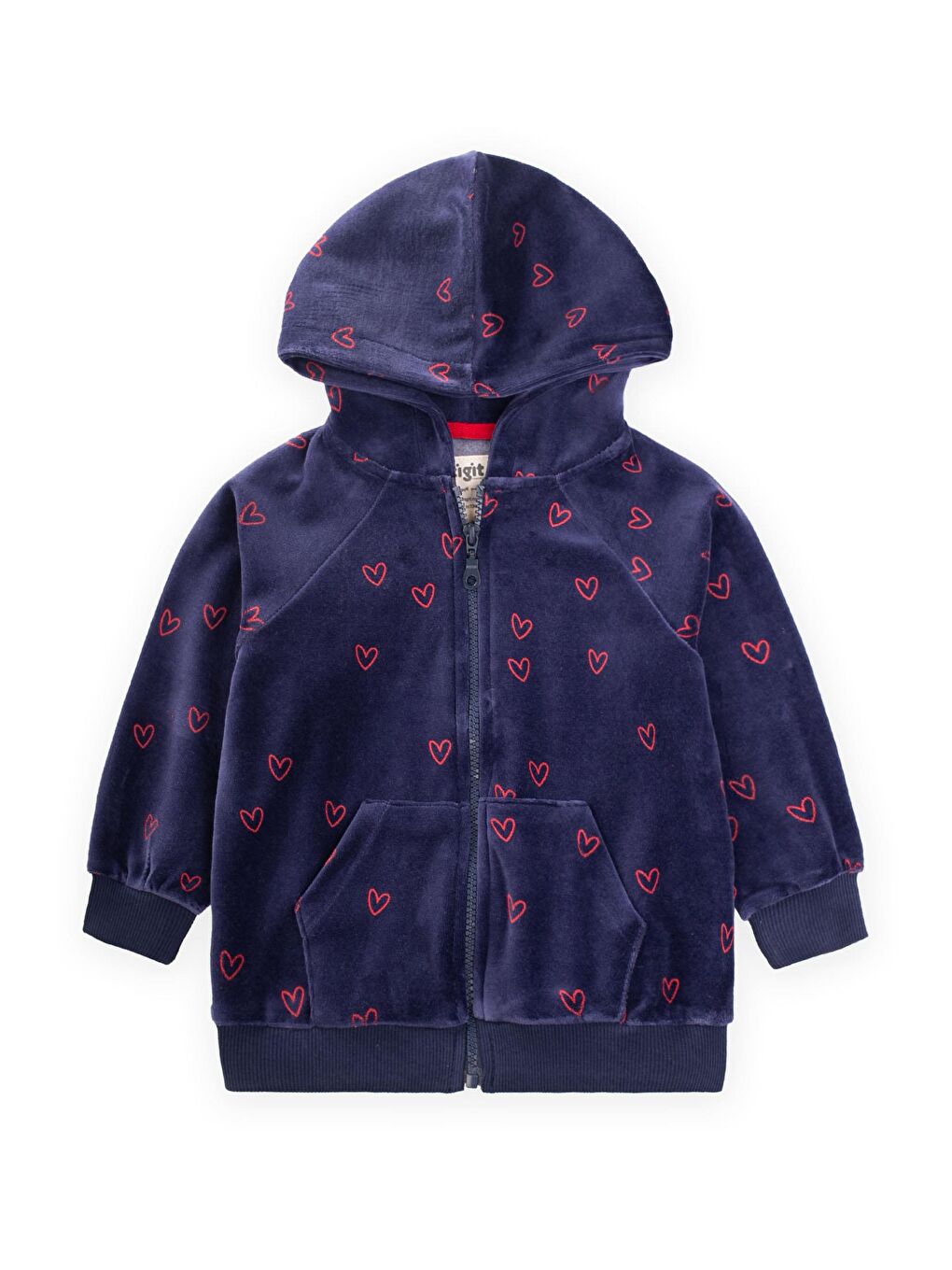 Lacivert Kız Çocuk Desenli Kadife Fermuarlı Sweatshirt