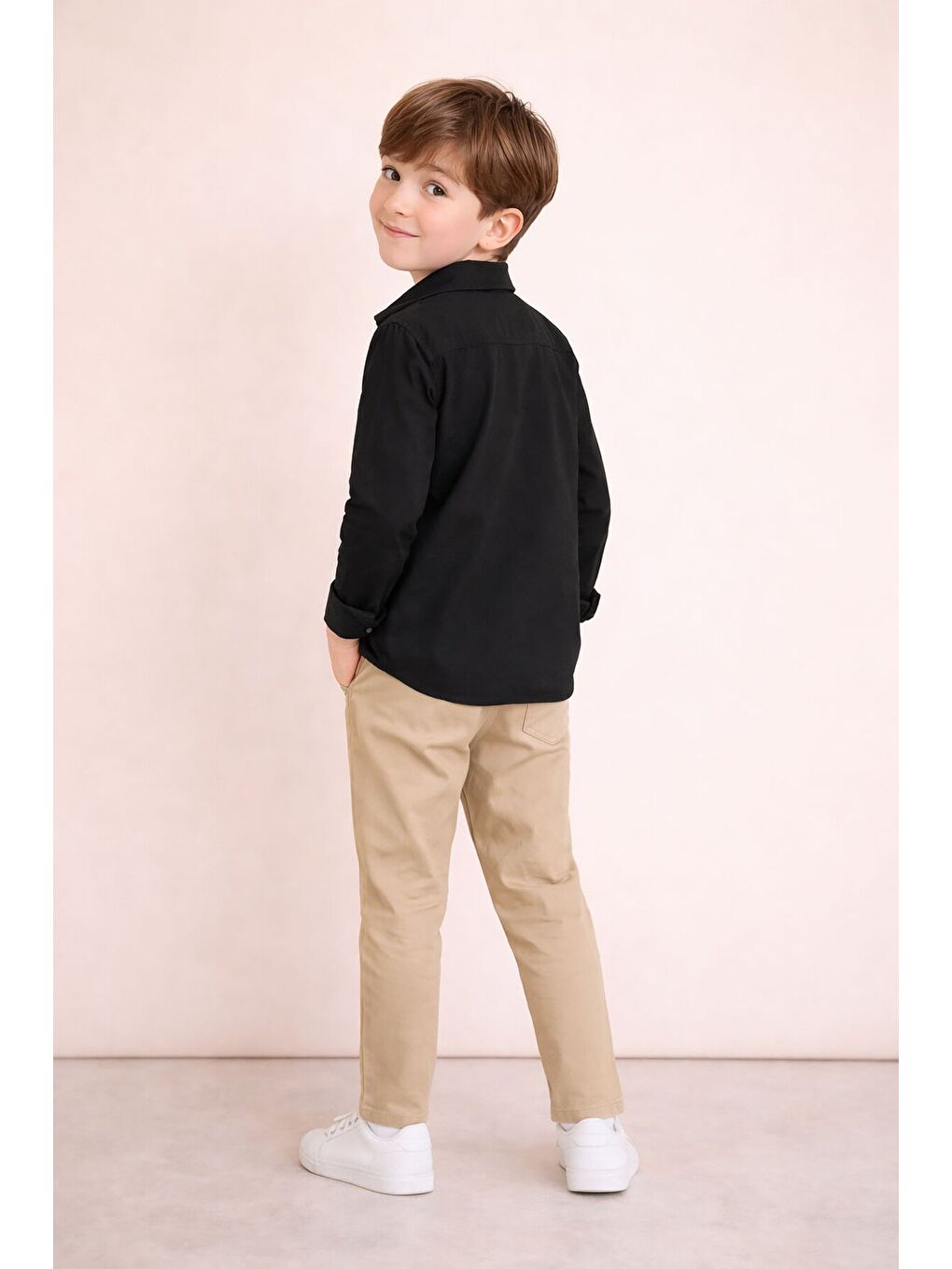 Siyah Uzun Kol Düğmeli Gömlekli Tişörtlüi Erkek Çocuk 3lü Pantolonlu Takım 23755-1