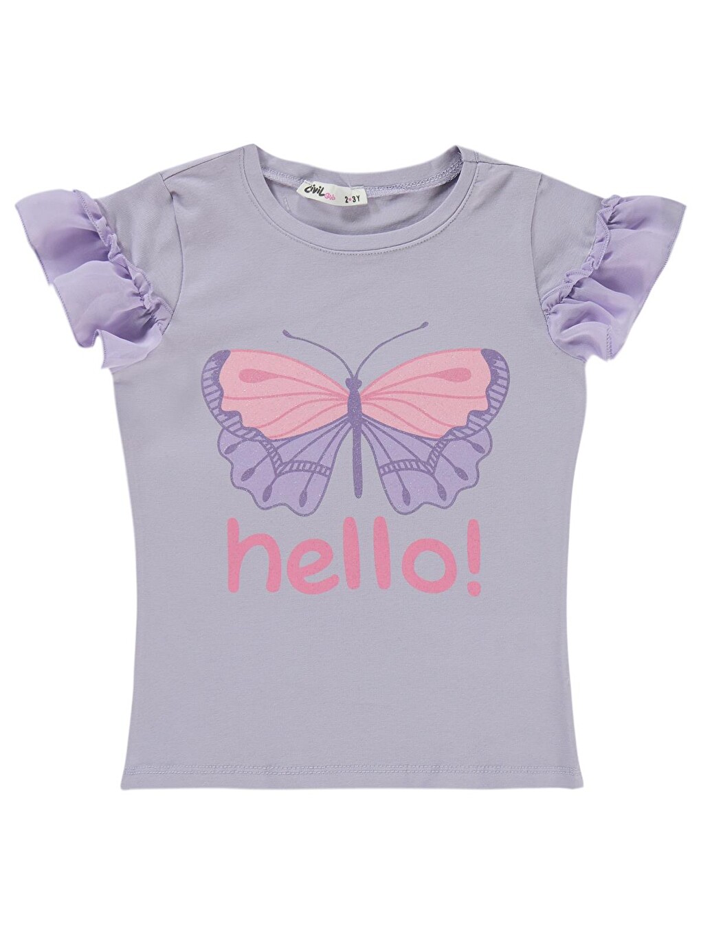 Girls Hello Baskılı 2-5 Yaş Tişört - Lila