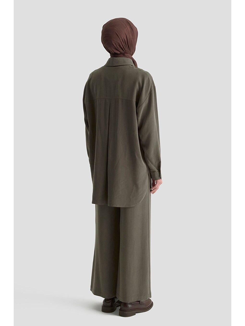 Düğmeli Lyocell Tunik Haki-5