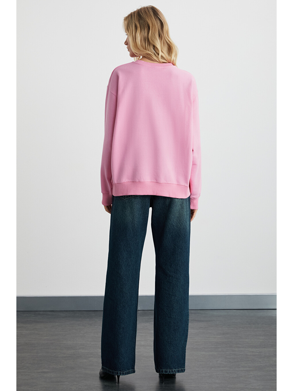 Karıus Kadın Organik Pamuklu İçi Polarlı Oversize Yuvarlak Yakalı Pembe Sweatshirt-5