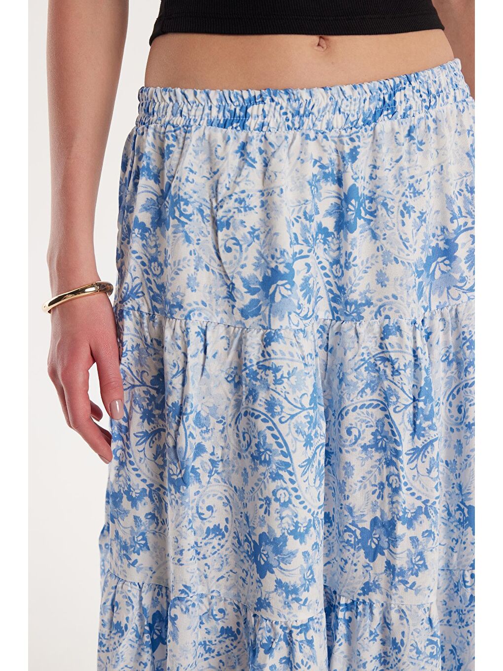 Karışık Kadın Standart Fit Beli Lastikli Pileli Baskılı Viskon Etek-1