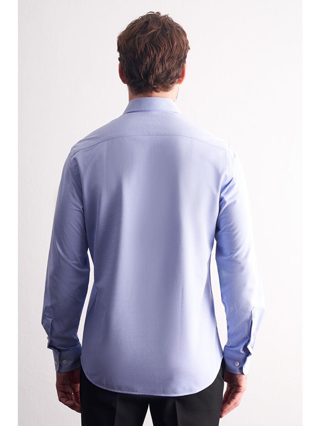 Mavi Yarım İtalyan Yaka Uzun Kol Premium Slim Fit %100 Pamuk Gömlek 1004255194-4