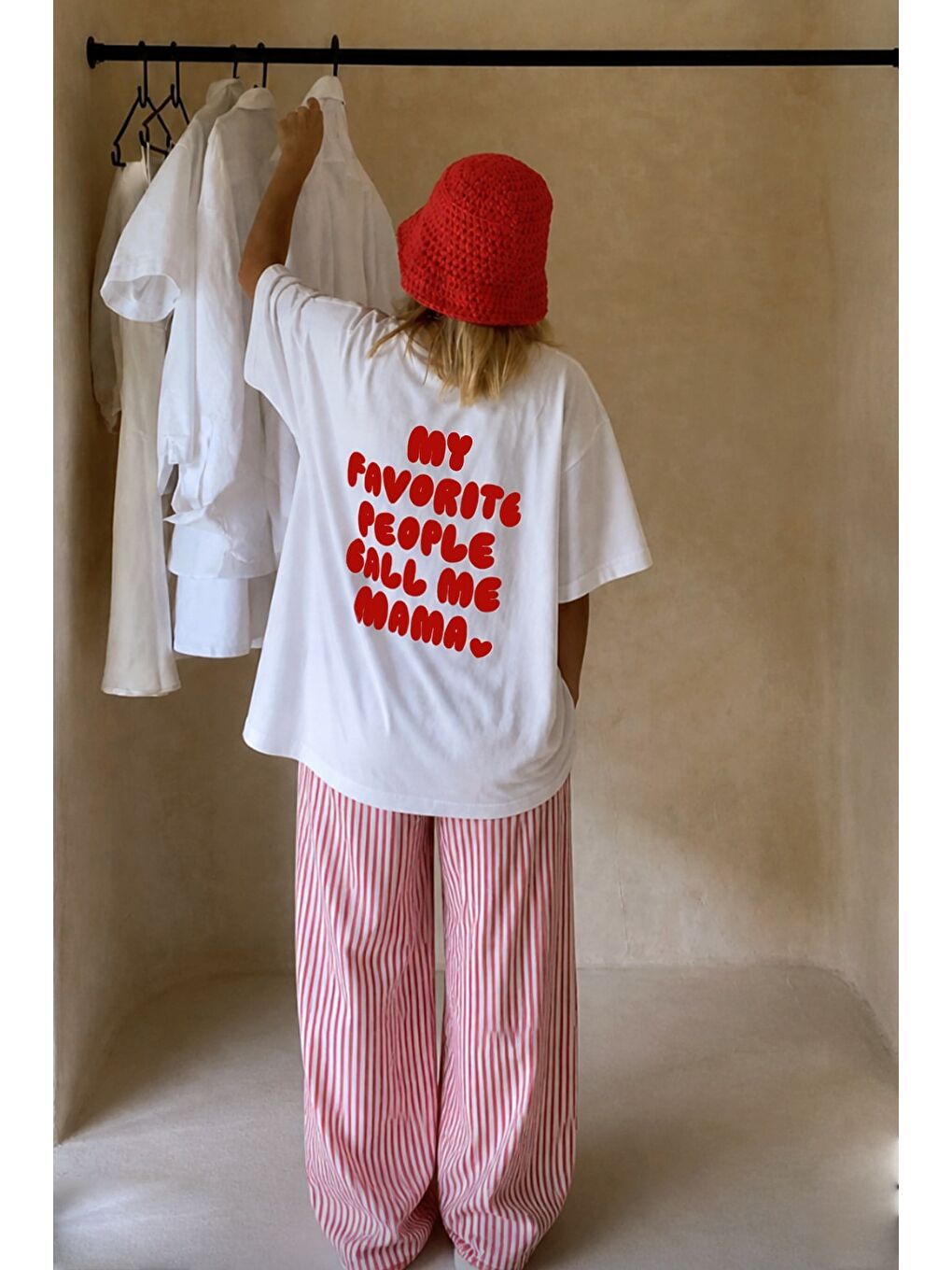 Kadın Premium Kumaş Ekru Sırtı Baskılı Oversize T-Shirt