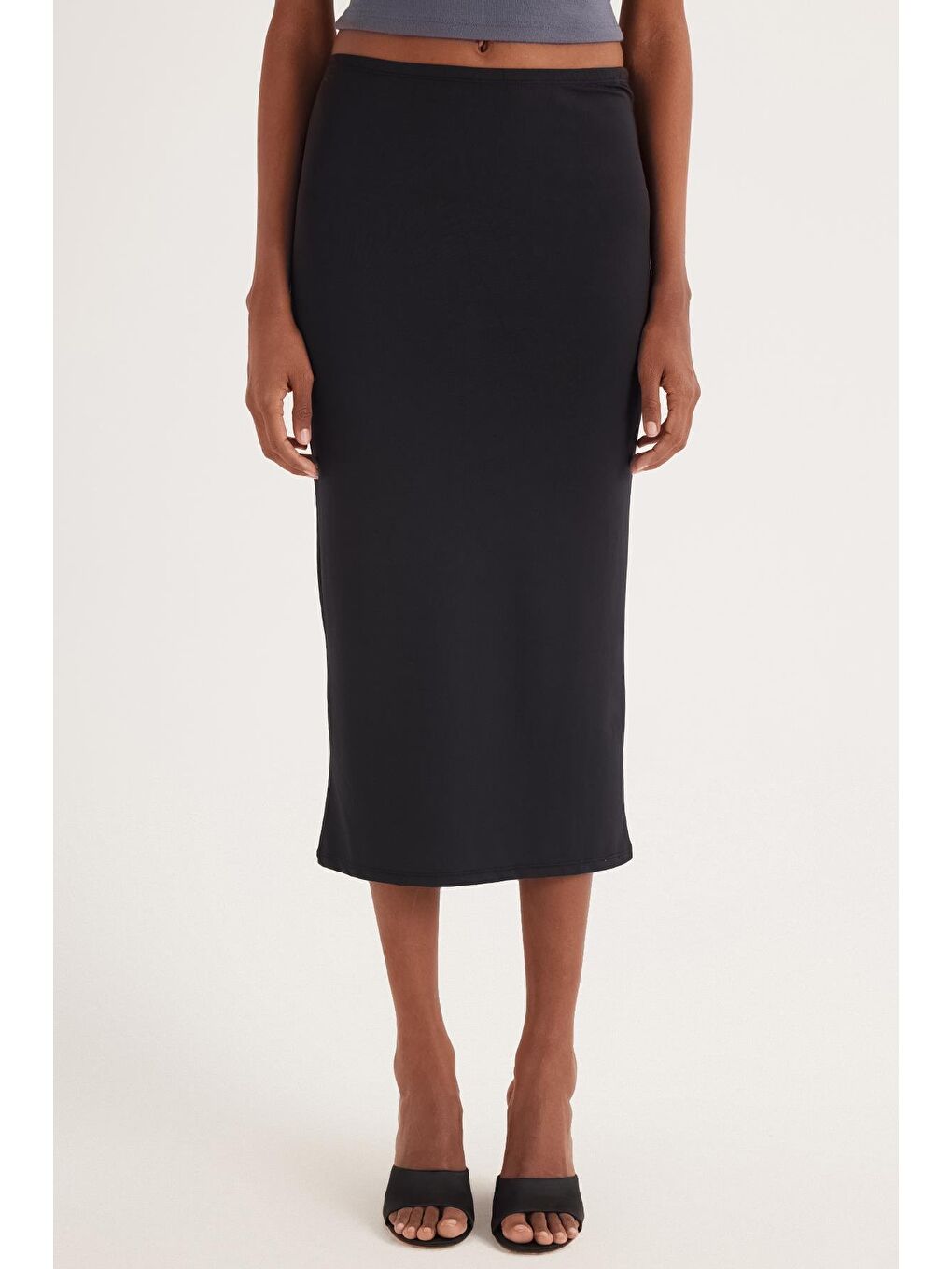 Kadın Slim Fit Dar Kesim Midi Boy Siyah Etek