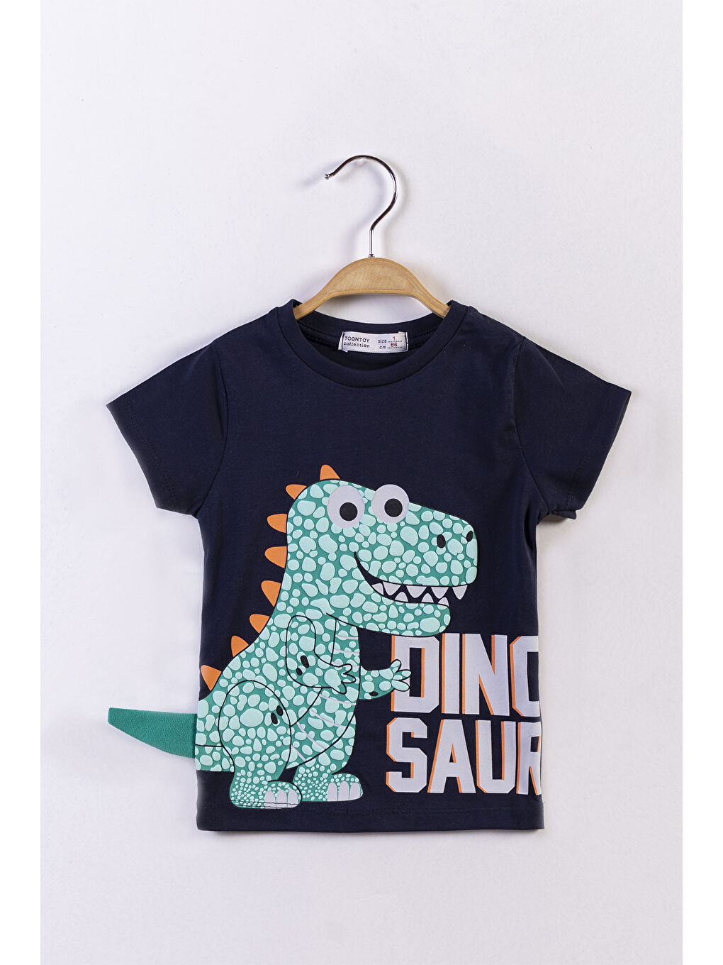 Lacivert Erkek Çocuk Kabartmalı Dinozor Baskılı Tişört-2