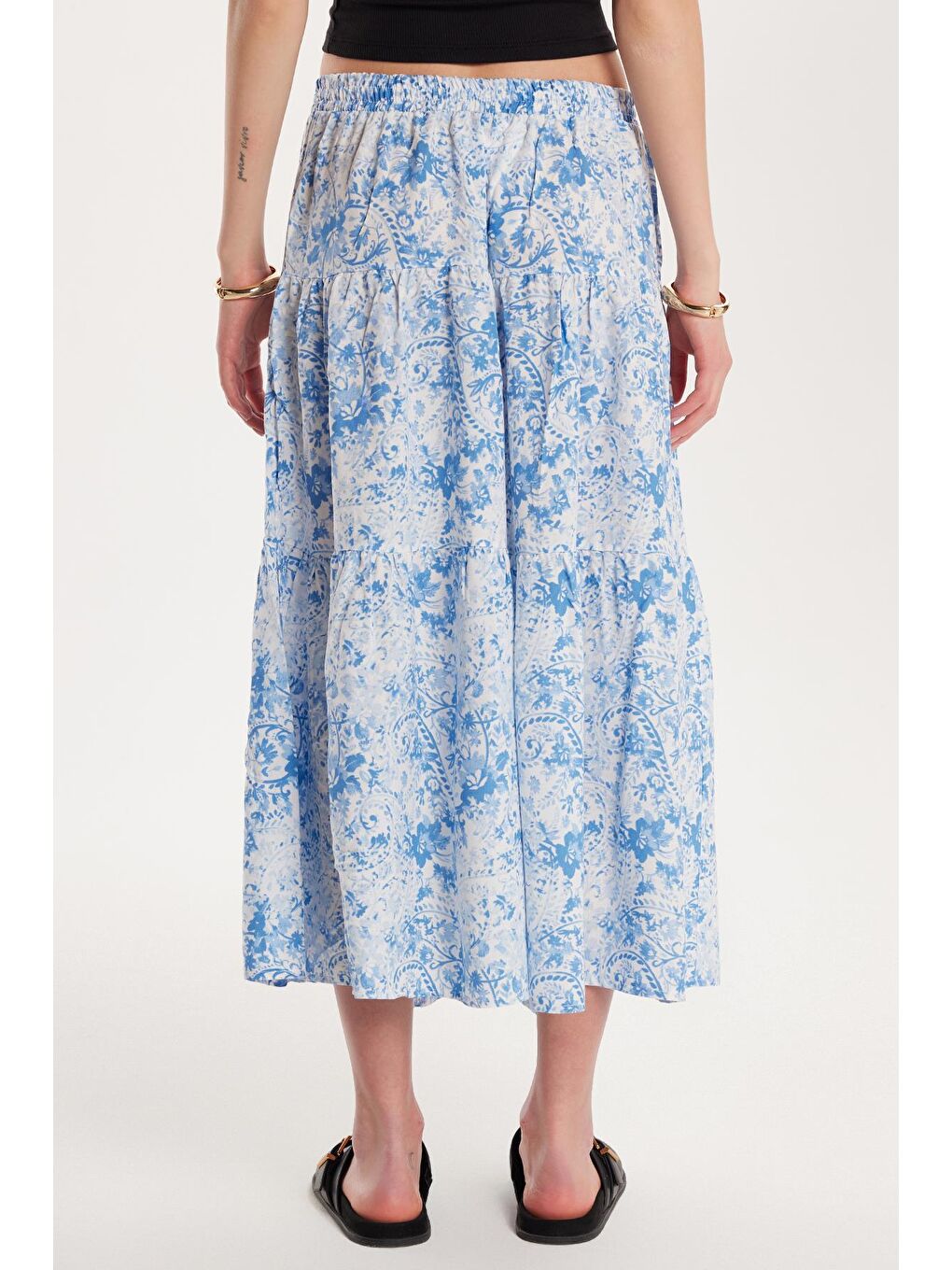 Karışık Kadın Standart Fit Beli Lastikli Pileli Baskılı Viskon Etek-4