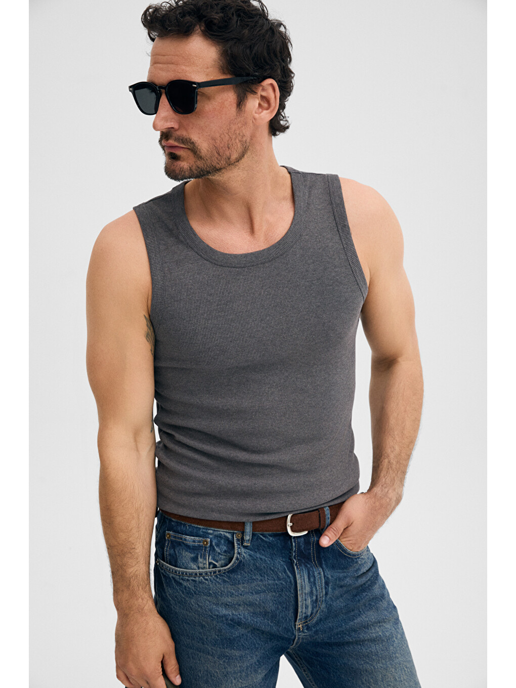 Erkek Yumuşak Ve Esnek Kumaşlı Organik Pamuklu Slim Fit Gri Atlet-1