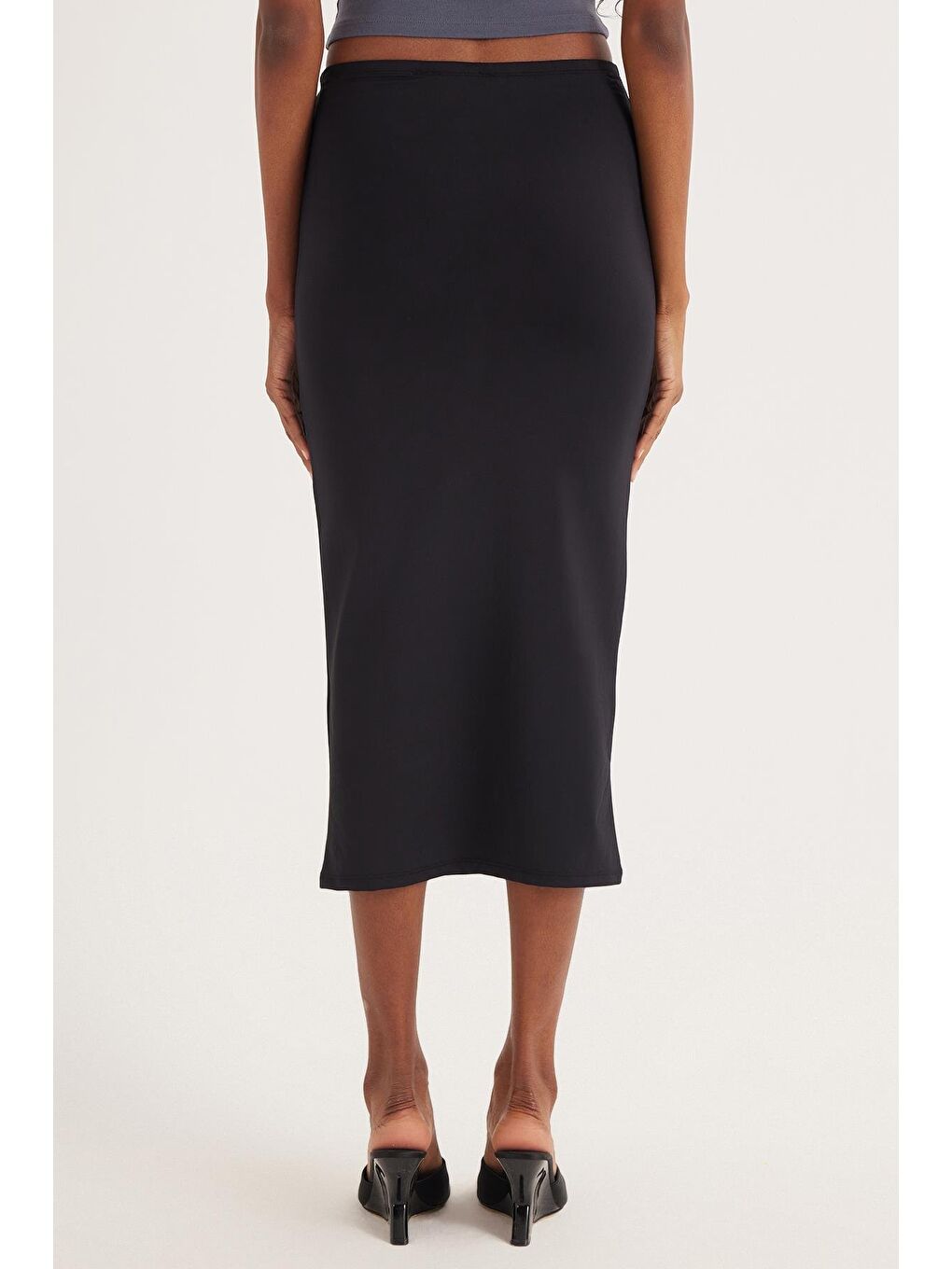 Kadın Slim Fit Dar Kesim Midi Boy Siyah Etek-6