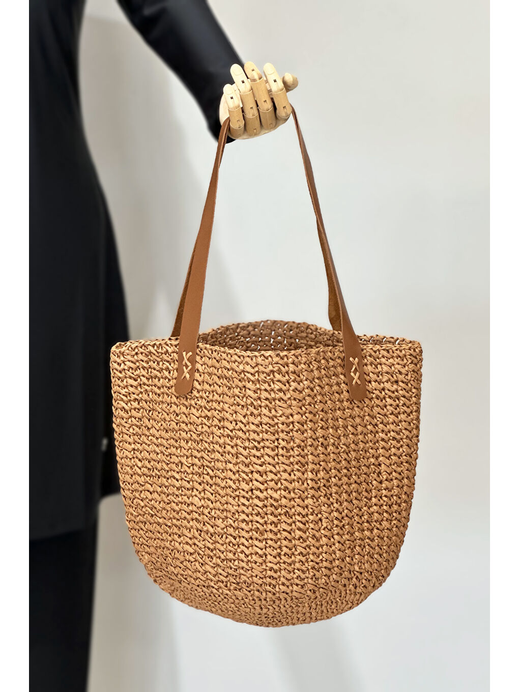 Kahverengi El Örgüsü Hasır Çanta Plaj Çantası 026 Taba