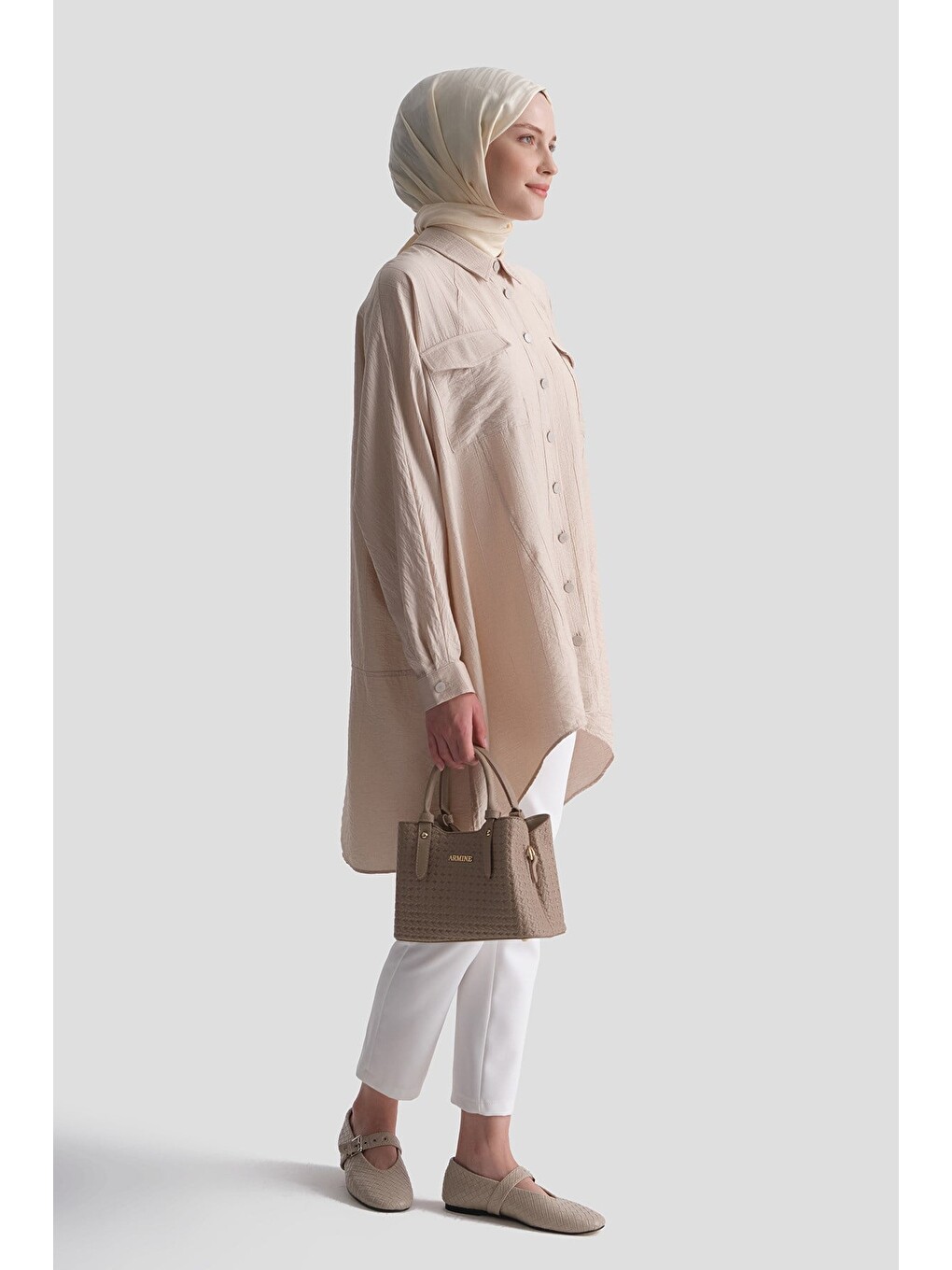 Rayon Karışımlı Tunik Bej-1