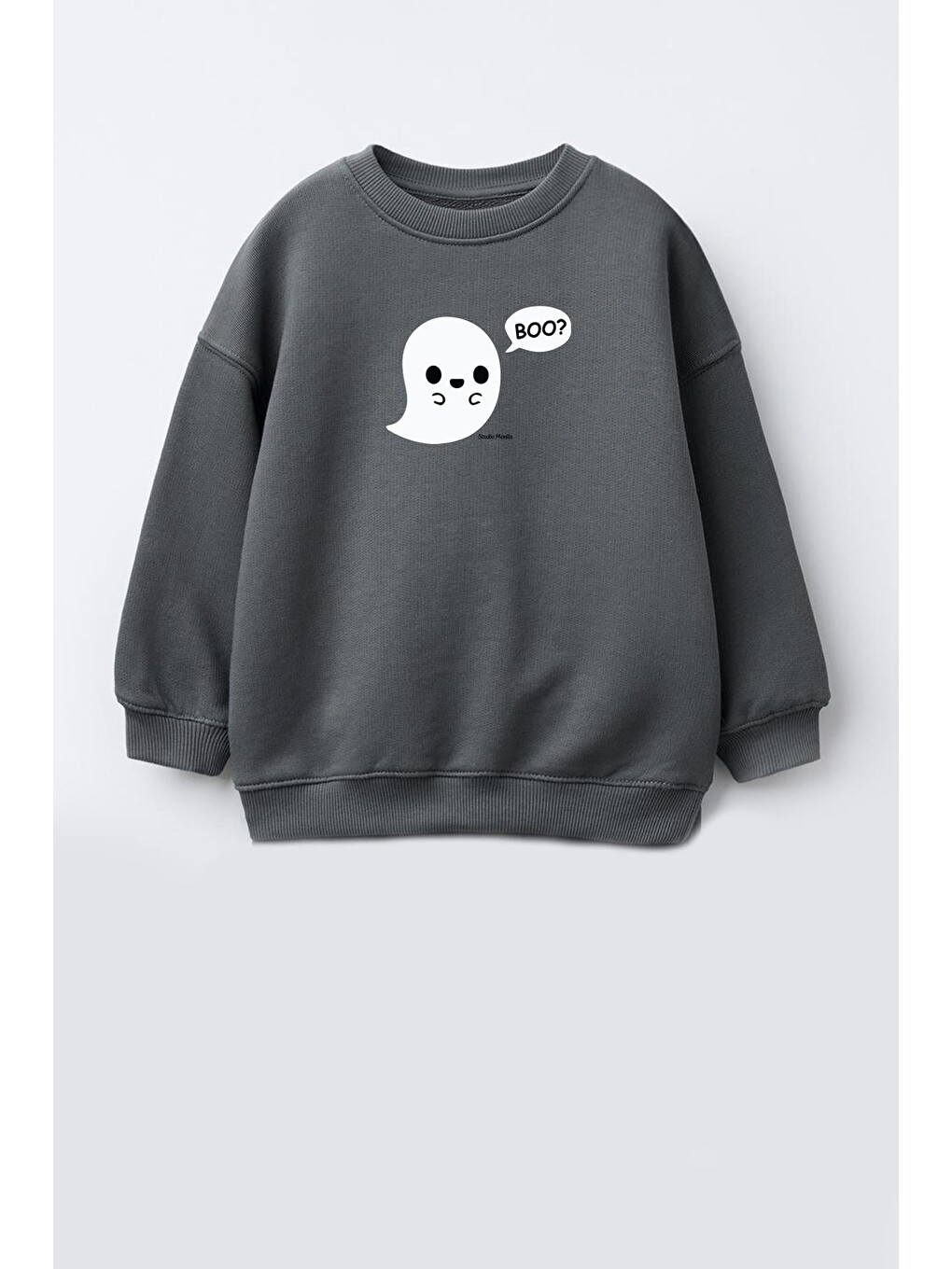 Antrasit Unisex Çocuk Cadılar Bayramı Temalı Baskılı Pamuklu Sweatshirt