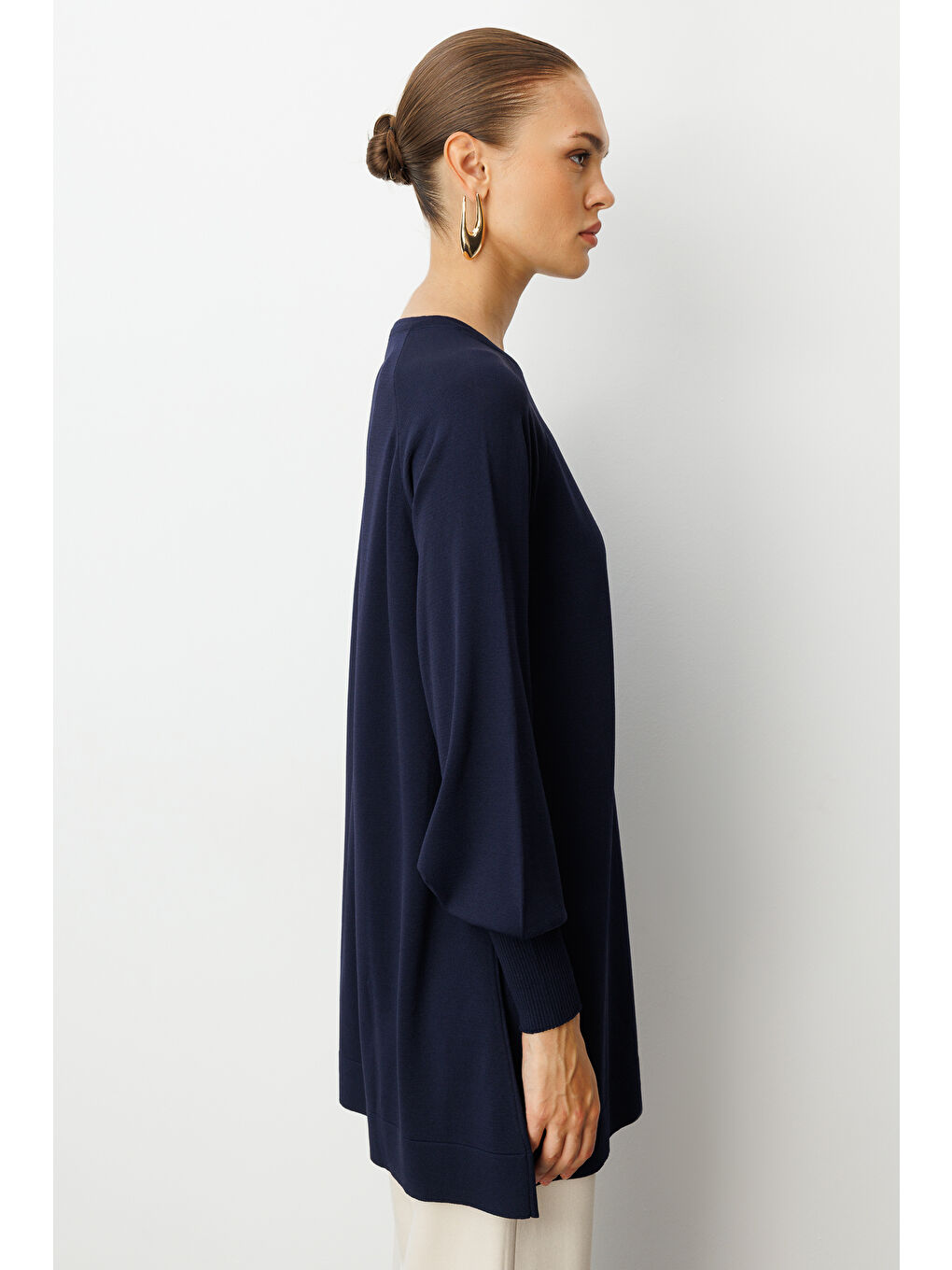 Balon Kollu Rayon Lacivert Tunik-3