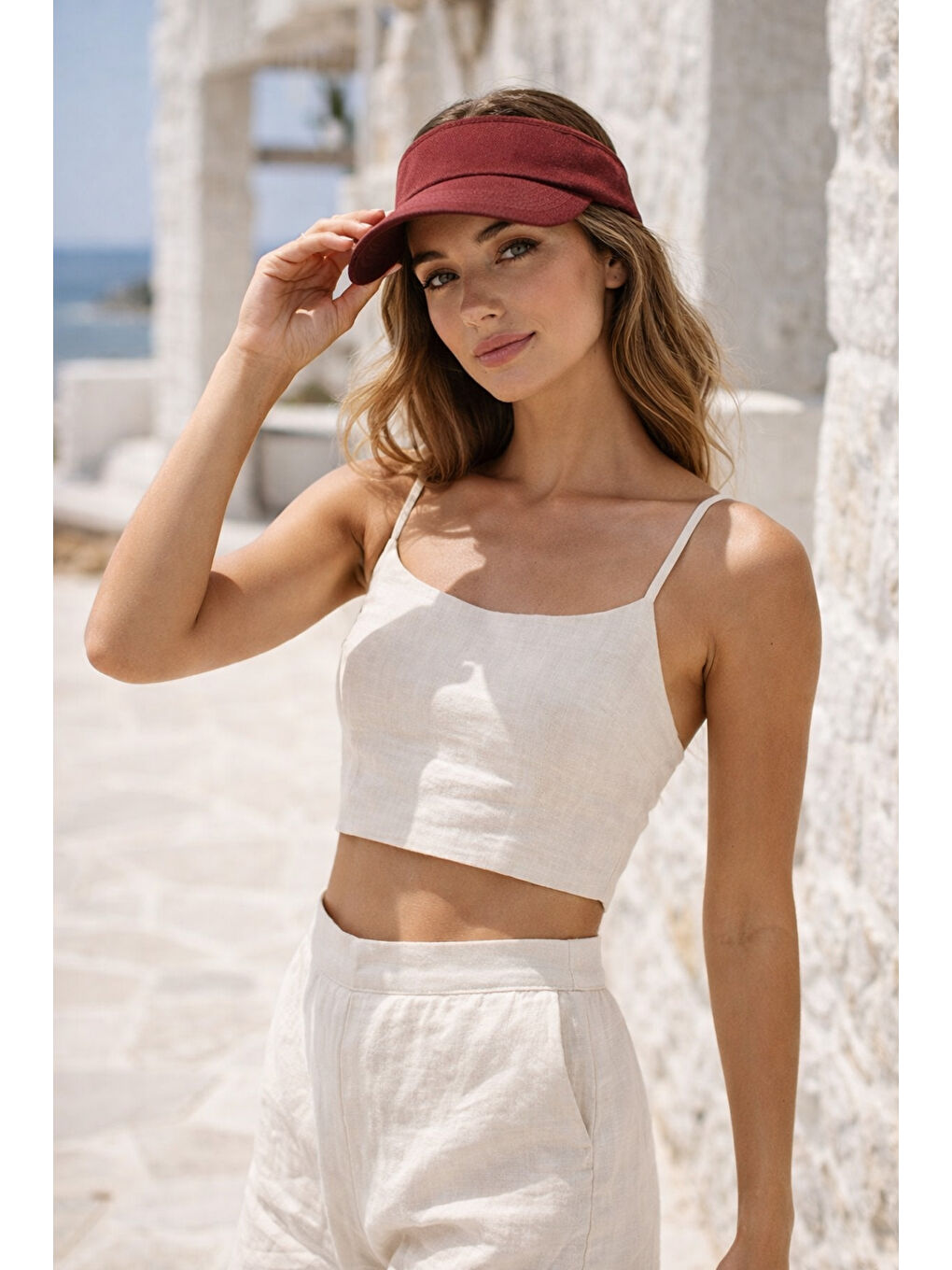 Bordo Uzatmalı Vizör Tepesi Açık Şapka - Güneş Koruyucu Başlık Spk13 BORDO