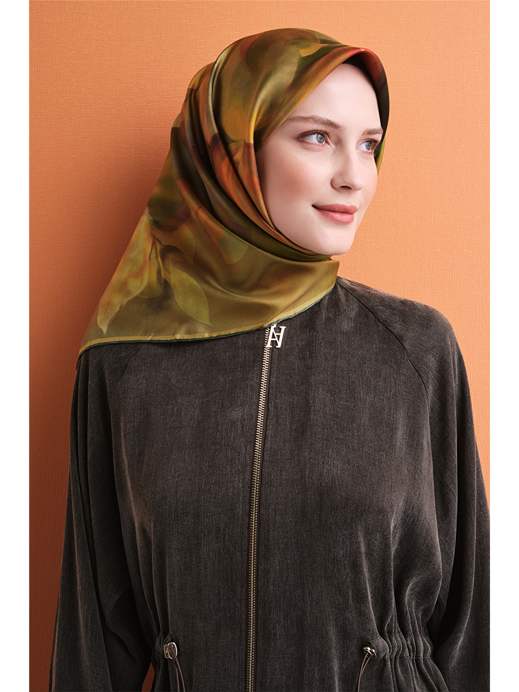 Yeşil Saf İpek Twill Eşarp 9603d 11-2