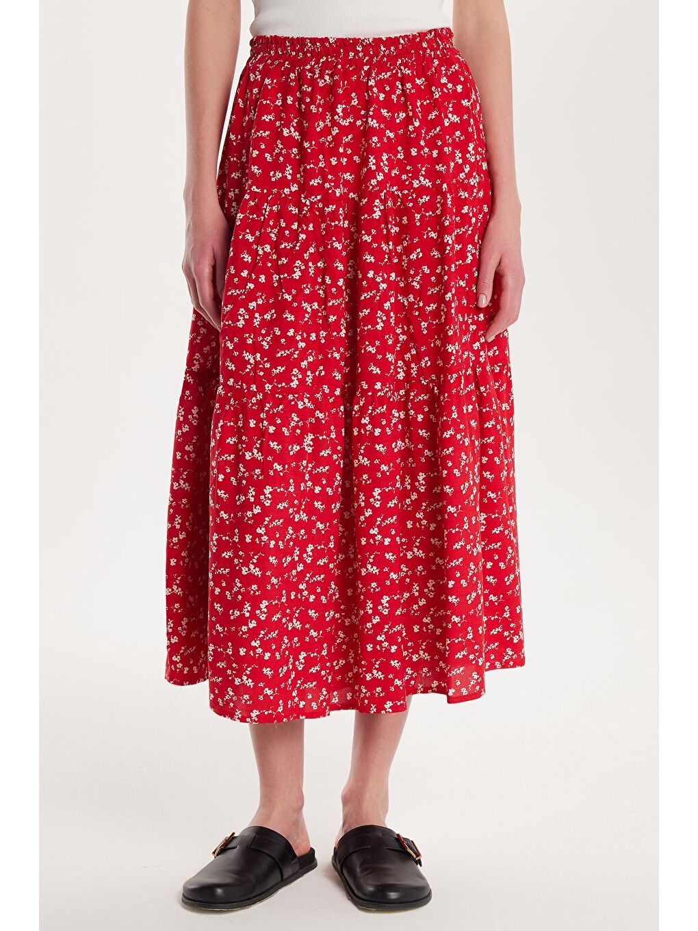 Karışık Kadın Standart Fit Beli Lastikli Pileli Baskılı Viskon Etek