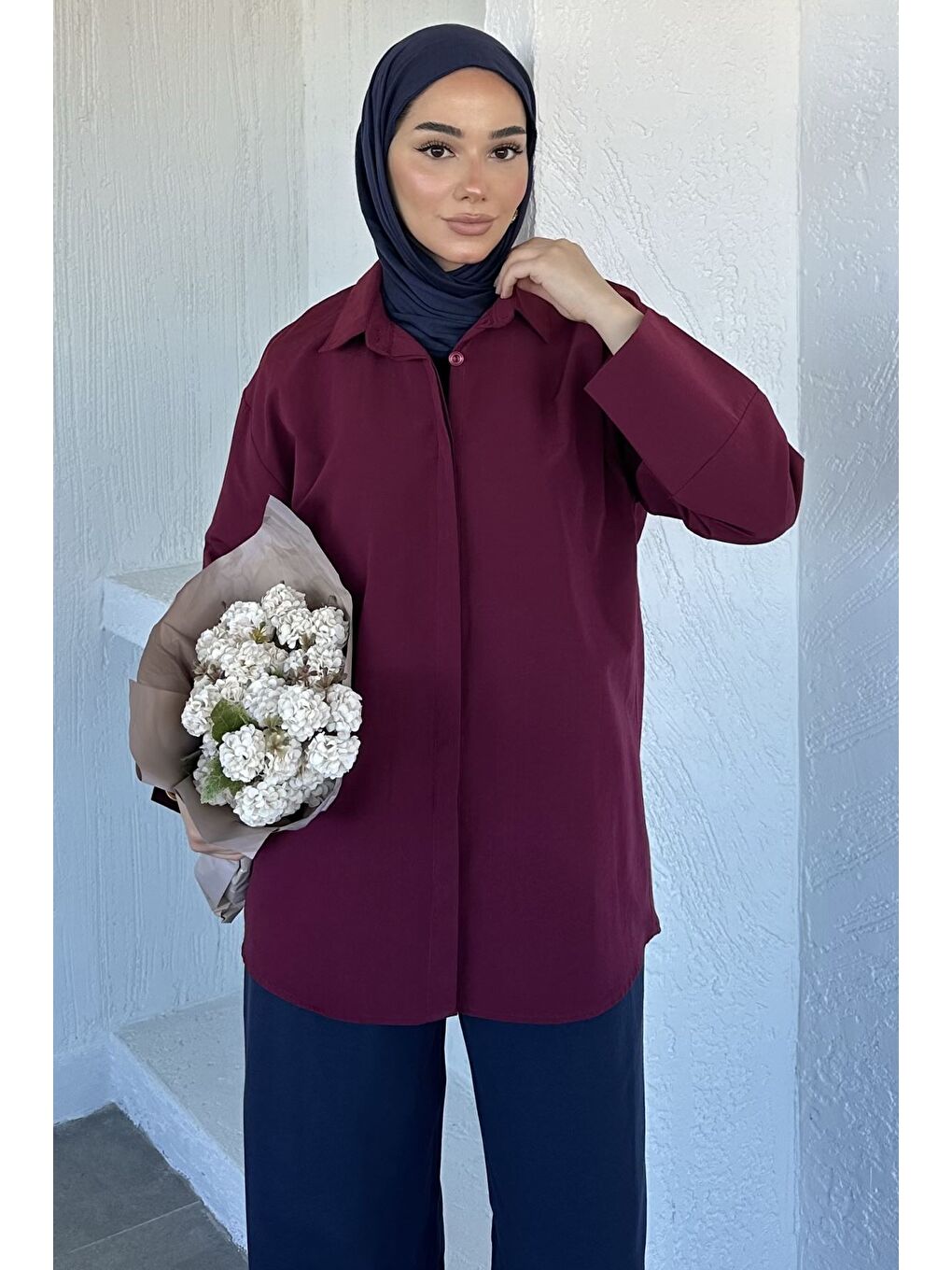 Mürdüm Bel Kuşaklı Tesettür Tunik-1