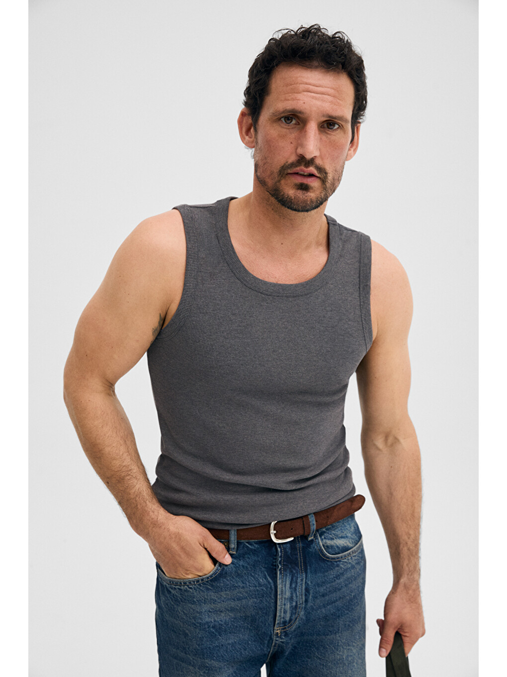 Erkek Yumuşak Ve Esnek Kumaşlı Organik Pamuklu Slim Fit Gri Atlet-2