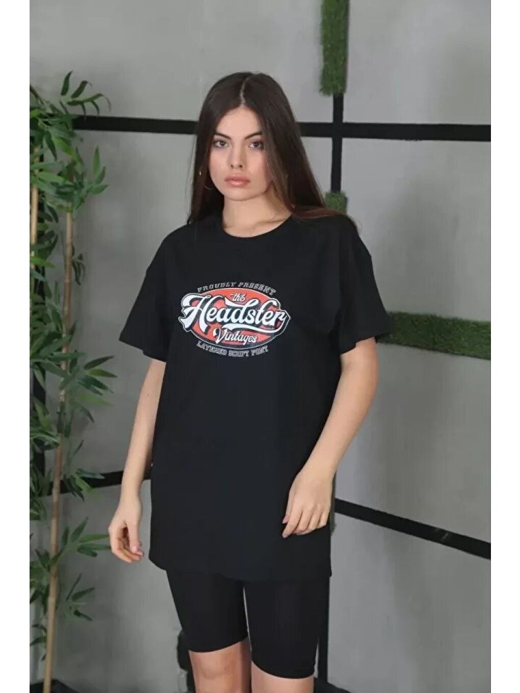 Unisex Baskılı Oversize T-Shirt - Siyah-1
