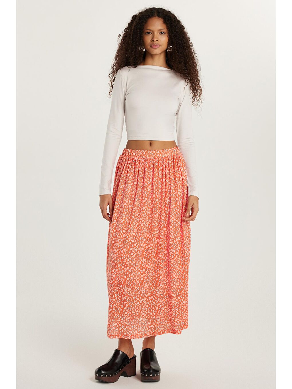 Karışık Kadın Slim Fit Dar Kesim Beli Lastikli Pileli Etek-3