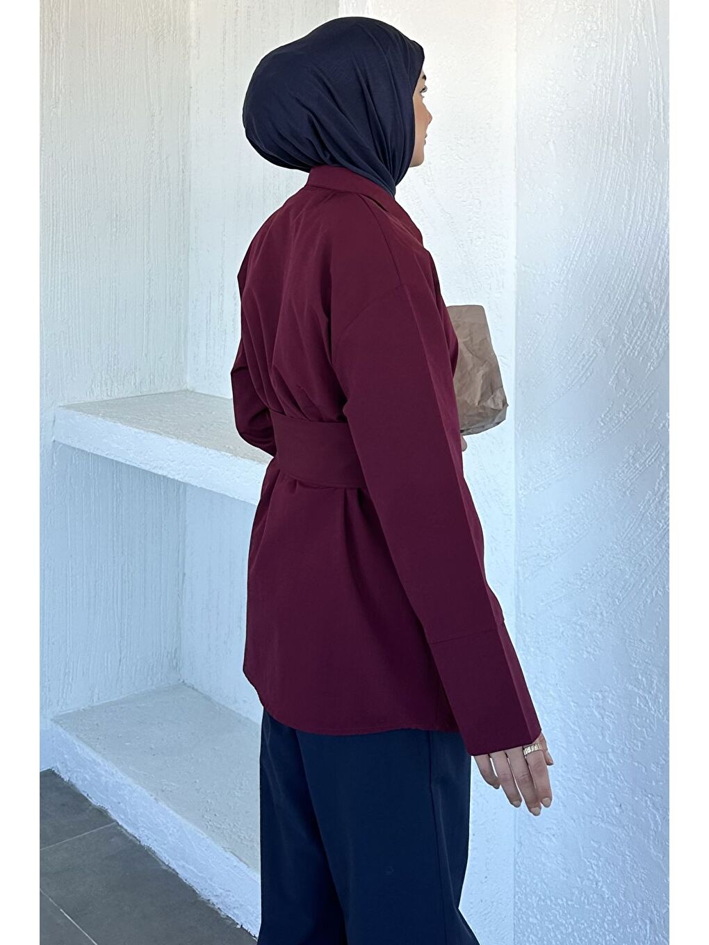 Mürdüm Bel Kuşaklı Tesettür Tunik-3