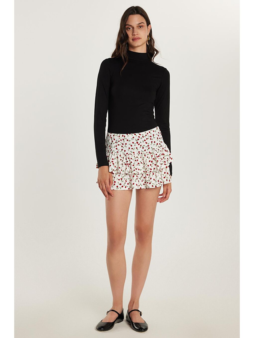 Karışık Kadın Slim Fit Dar Kesim Piliseli Baskılı Mini Etek-3