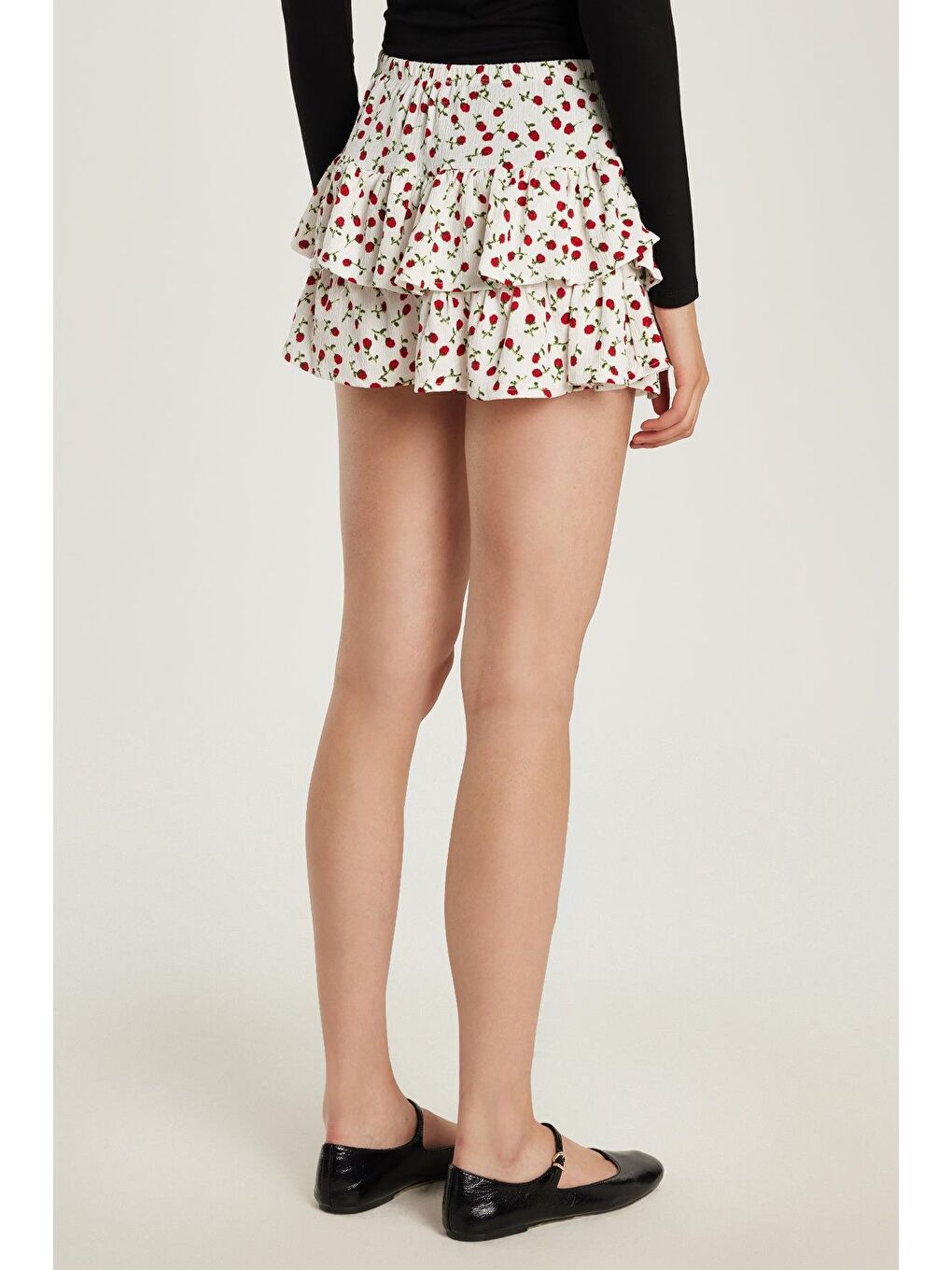 Karışık Kadın Slim Fit Dar Kesim Piliseli Baskılı Mini Etek-4