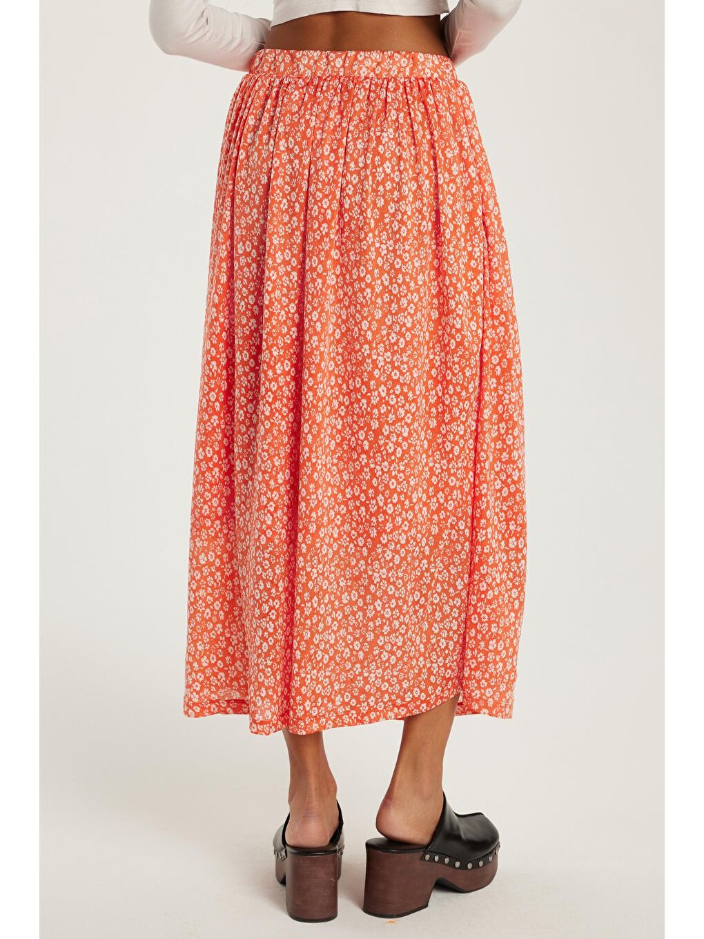 Karışık Kadın Slim Fit Dar Kesim Beli Lastikli Pileli Etek-4