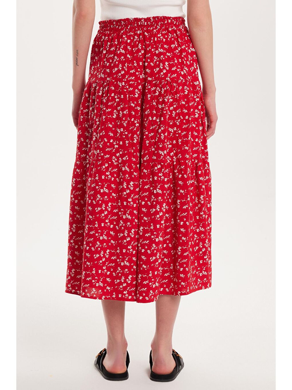 Karışık Kadın Standart Fit Beli Lastikli Pileli Baskılı Viskon Etek-4