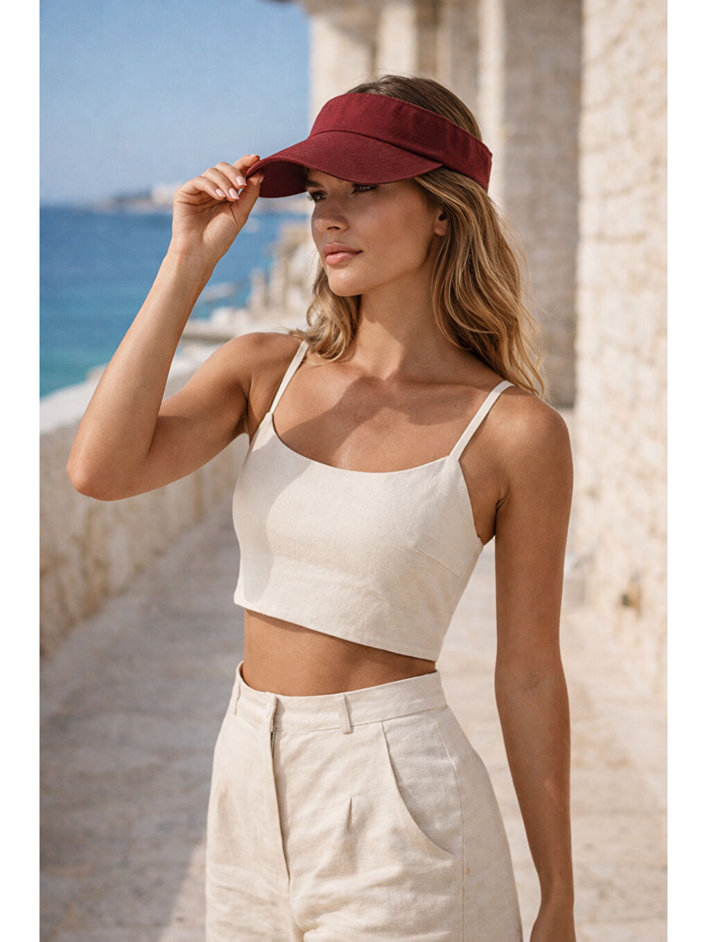 Bordo Uzatmalı Vizör Tepesi Açık Şapka - Güneş Koruyucu Başlık Spk13 BORDO-1