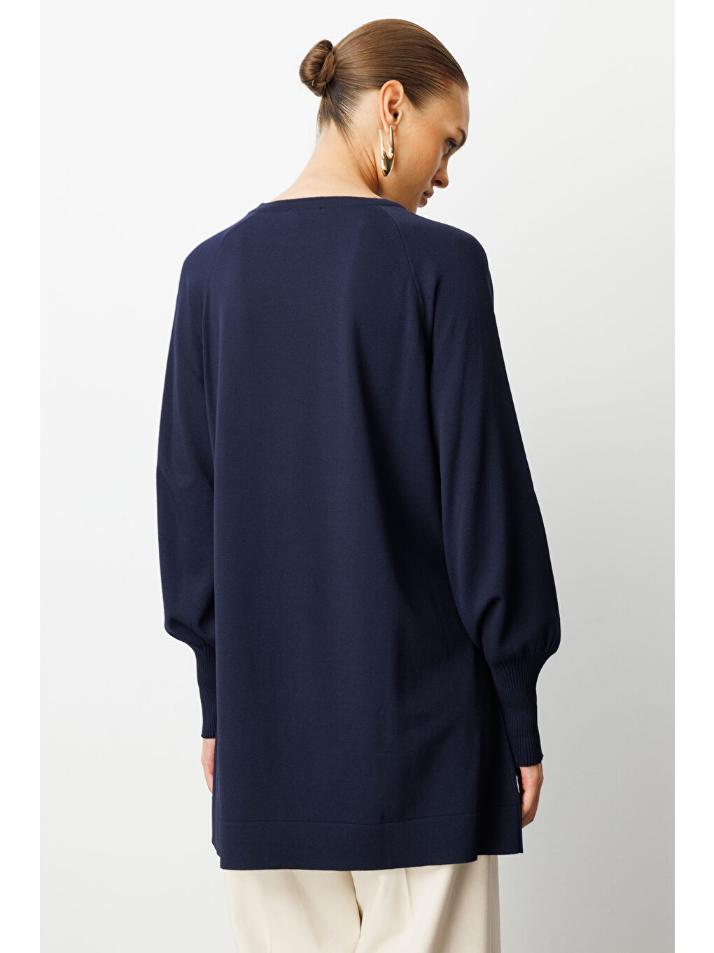 Balon Kollu Rayon Lacivert Tunik-4