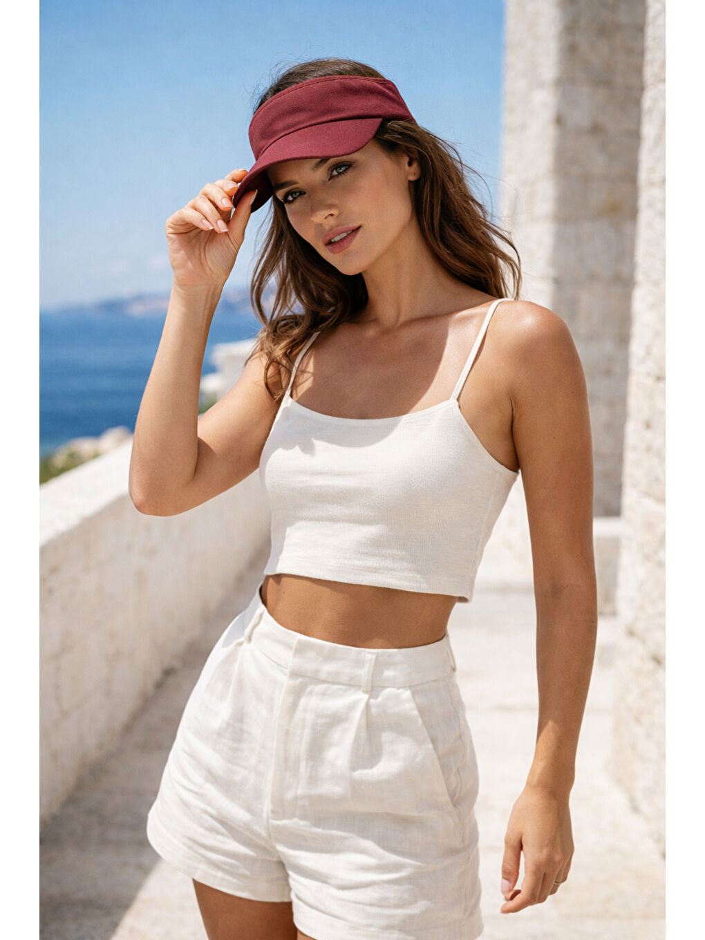 Bordo Uzatmalı Vizör Tepesi Açık Şapka - Güneş Koruyucu Başlık Spk13 BORDO-2