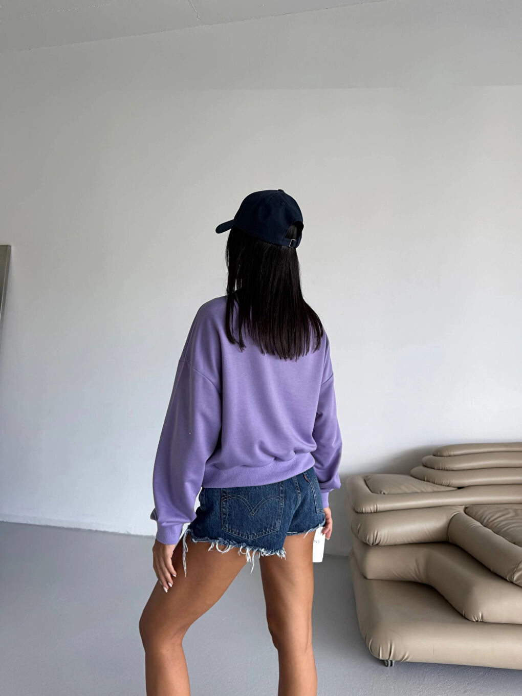 Kadın Lila Bisiklet Yaka 2 İplik Sweatshirt HZL25W-FRY123391-3