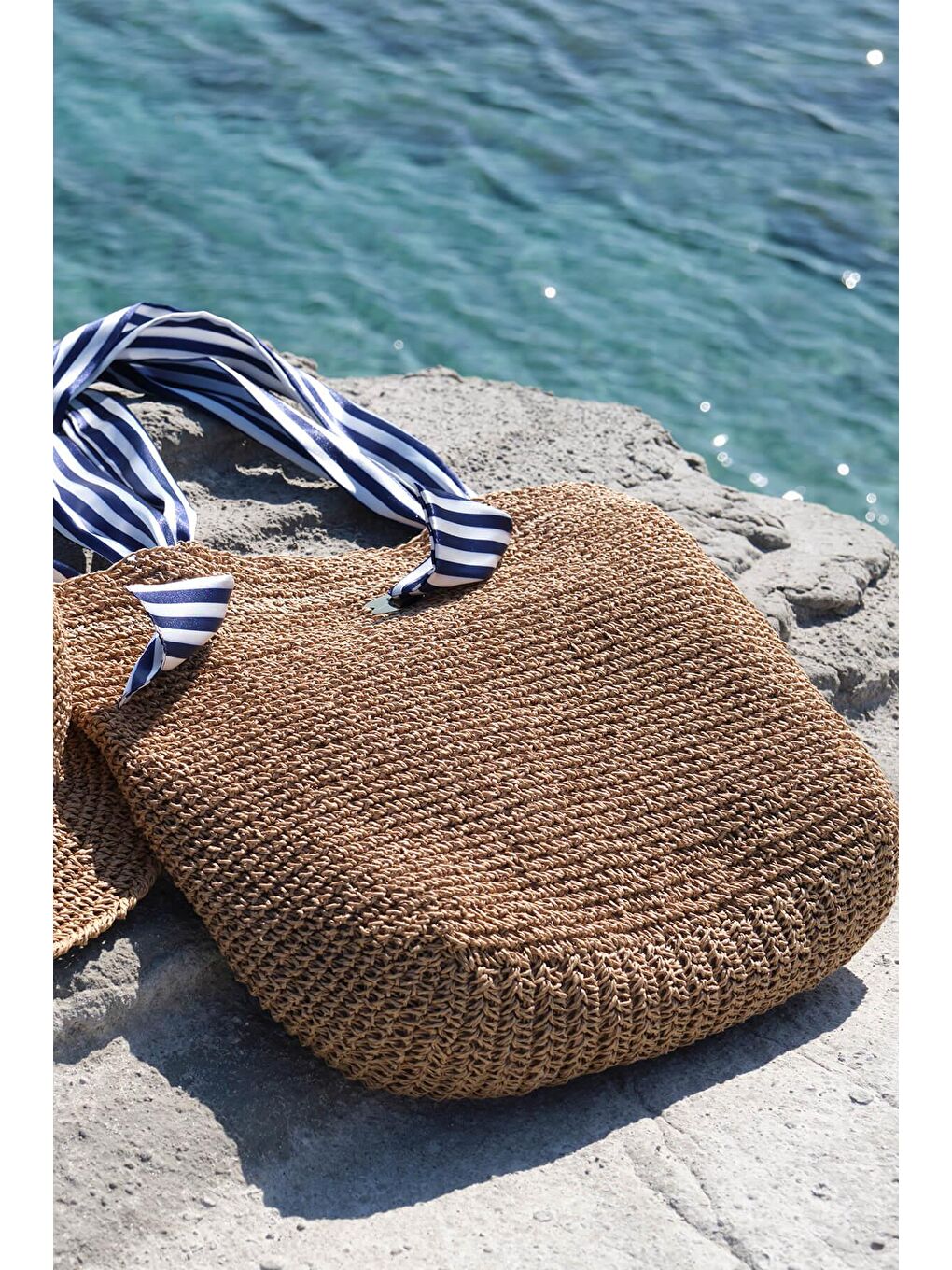 Sarı Fiyonklu Hasır Plaj Çantası 3111-1