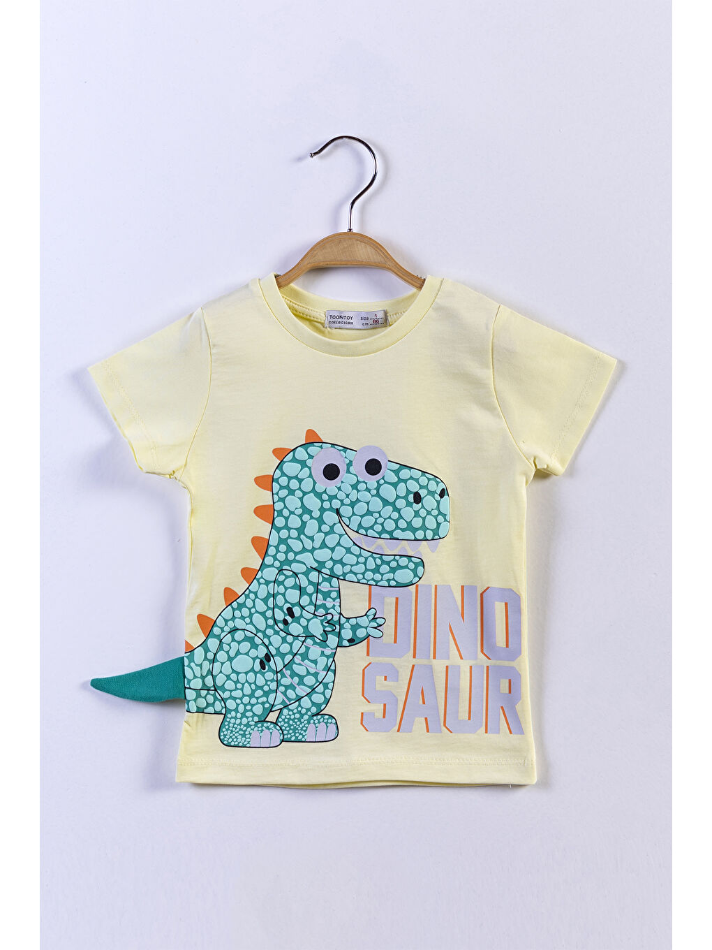 Sarı Erkek Çocuk Kabartmalı Dinozor Baskılı Tişört