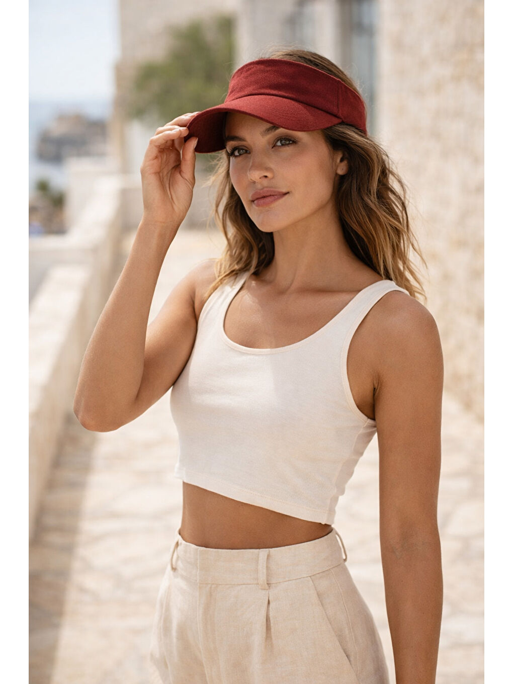 Bordo Uzatmalı Vizör Tepesi Açık Şapka - Güneş Koruyucu Başlık Spk13 BORDO-3