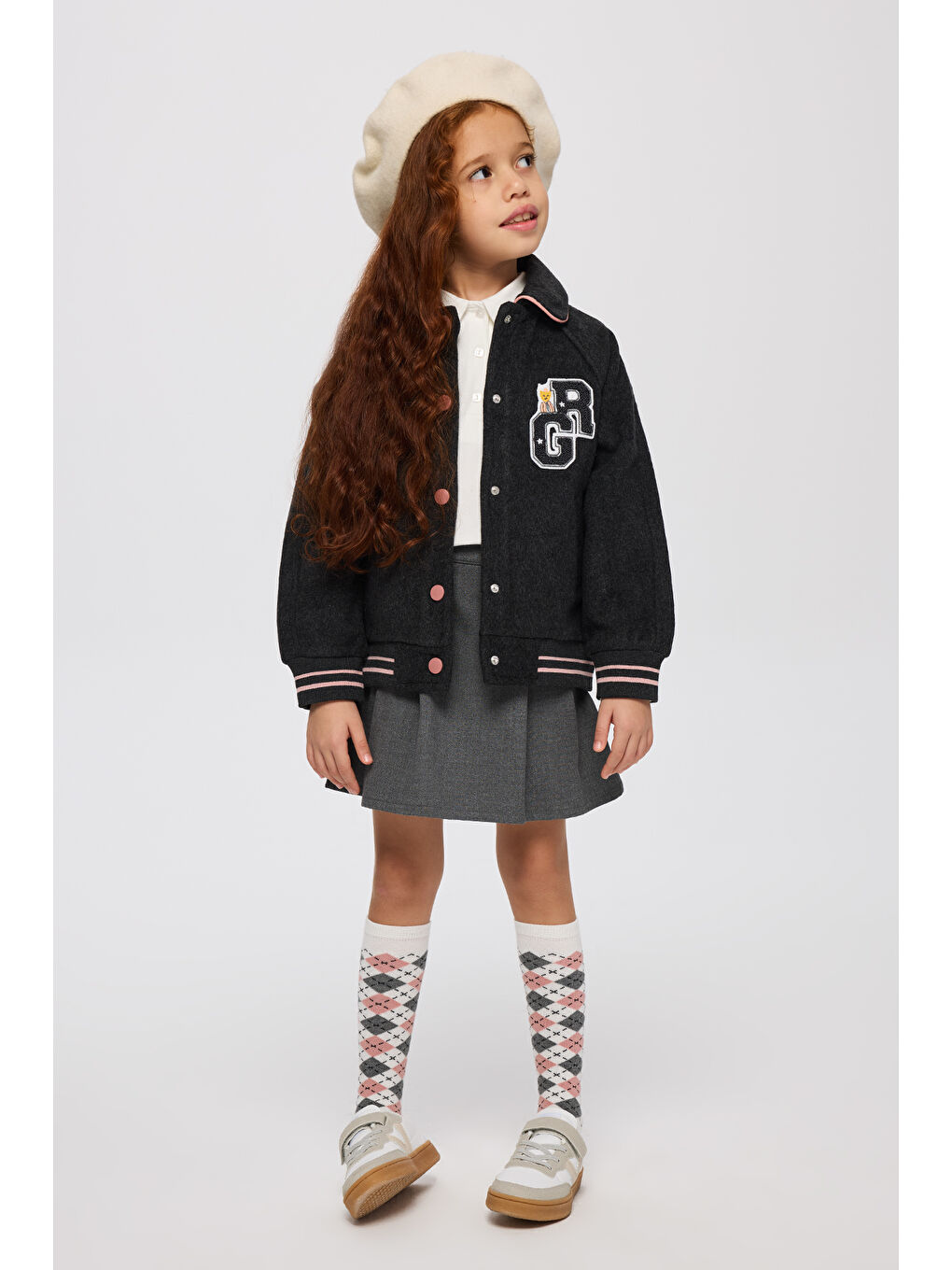 Kız Çocuk Aplike Detaylı Antrasit Ceket
