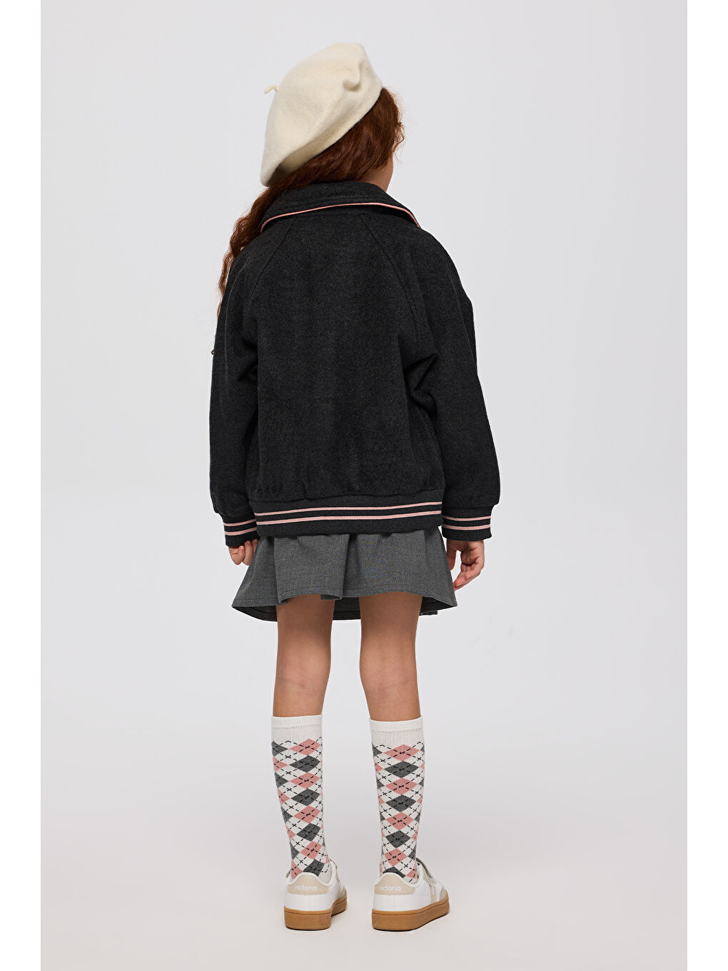 Kız Çocuk Aplike Detaylı Antrasit Ceket-1