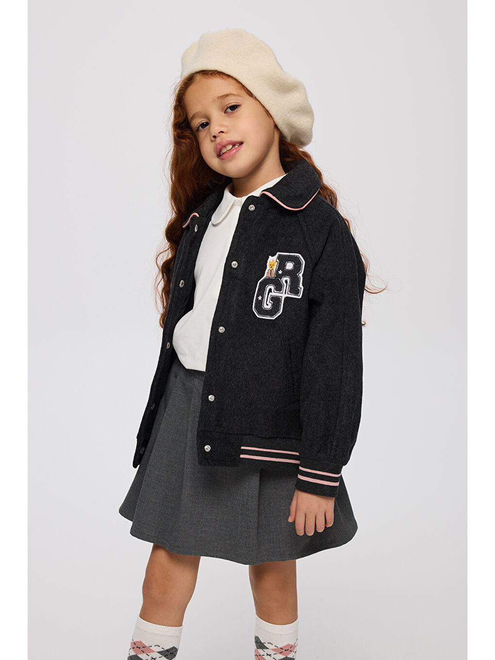 Kız Çocuk Aplike Detaylı Antrasit Ceket-2