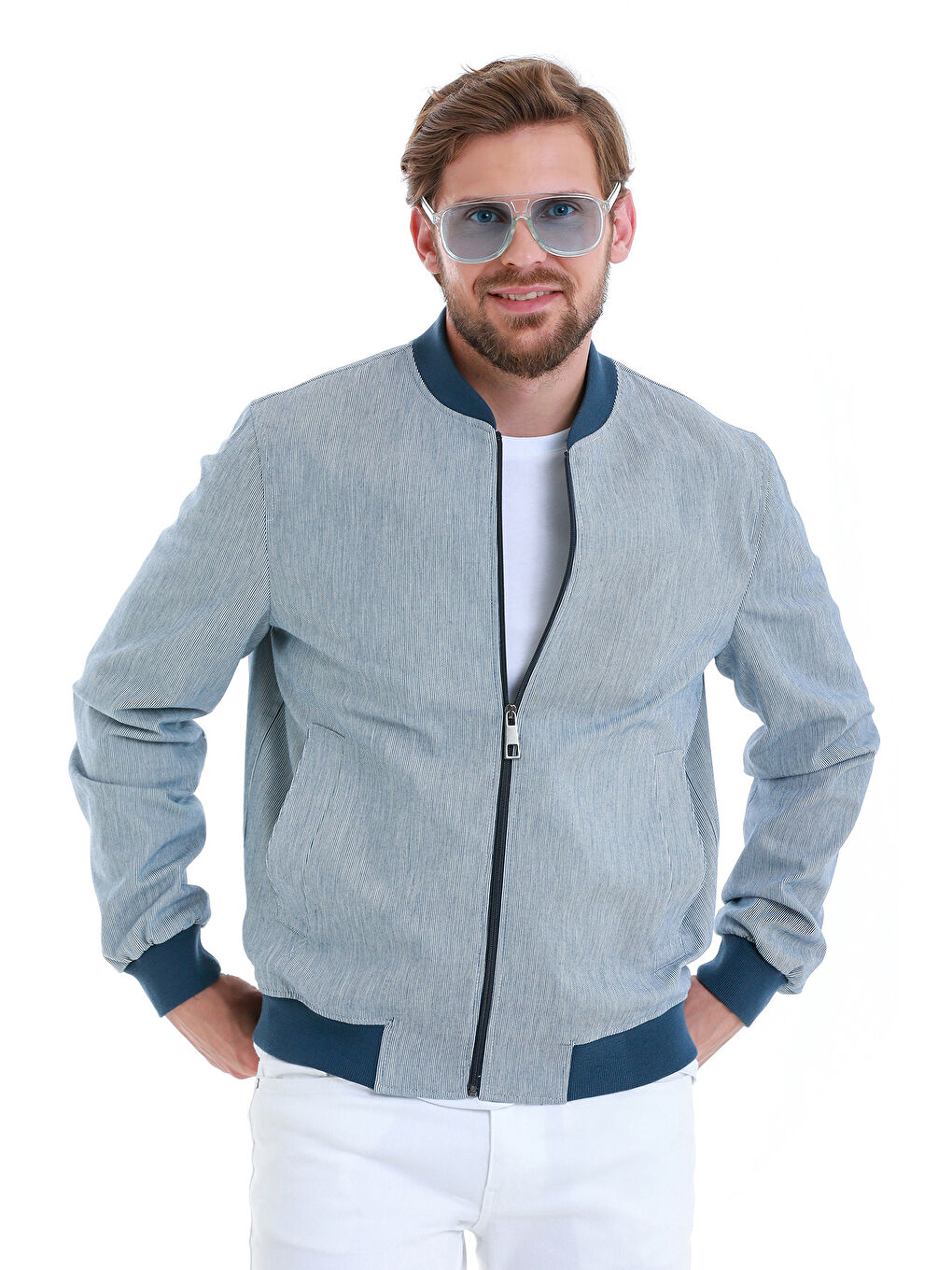 Hatemoğlu Lacivert Slim Fit Çizgili Mevsimlik Mont