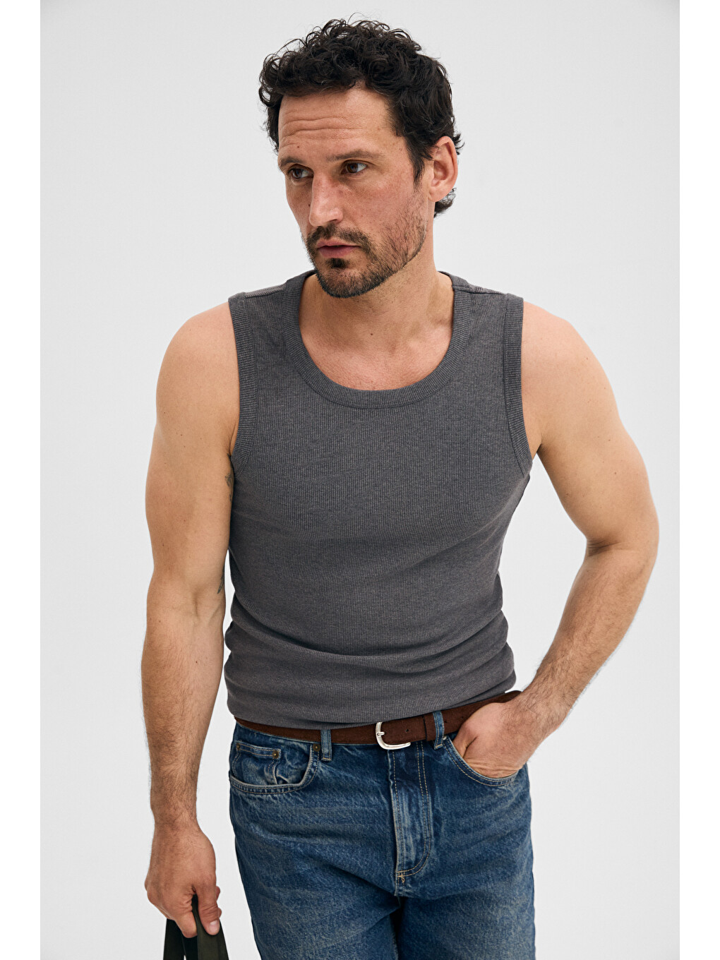 Erkek Yumuşak Ve Esnek Kumaşlı Organik Pamuklu Slim Fit Gri Atlet-3
