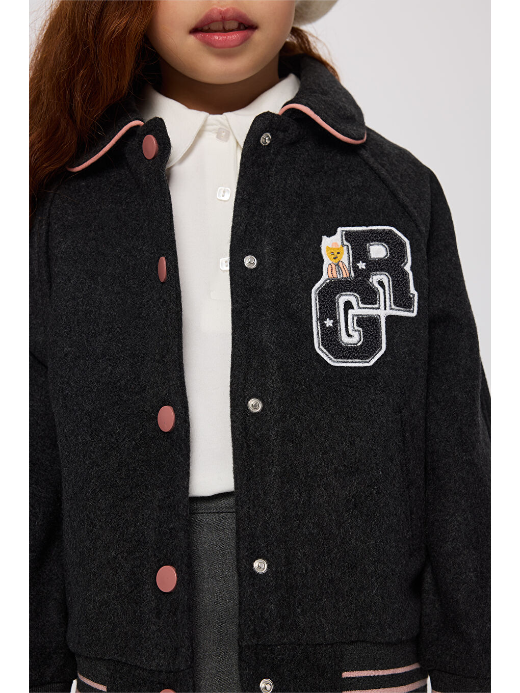 Kız Çocuk Aplike Detaylı Antrasit Ceket-4